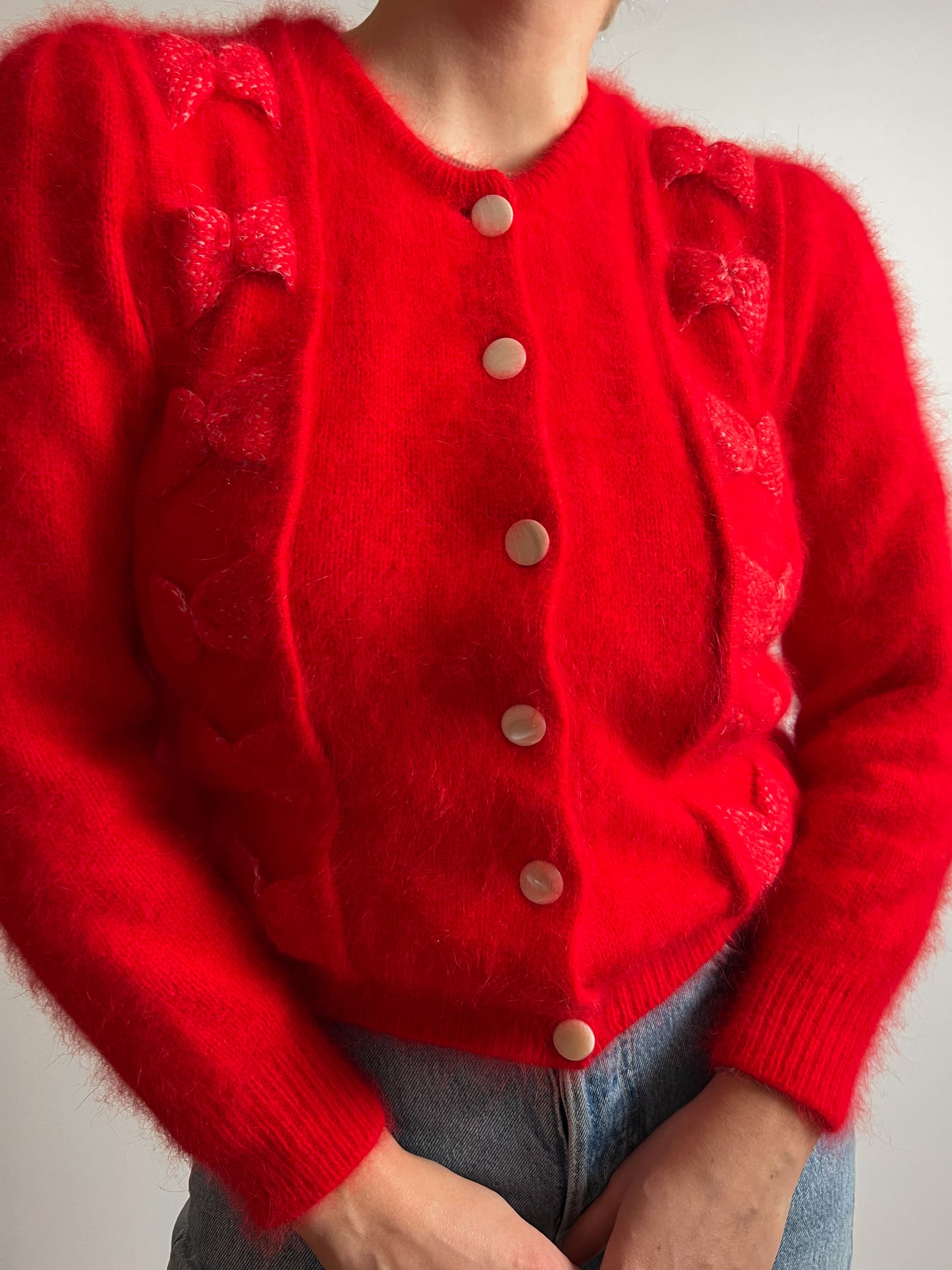 Angora and wool red cardigan