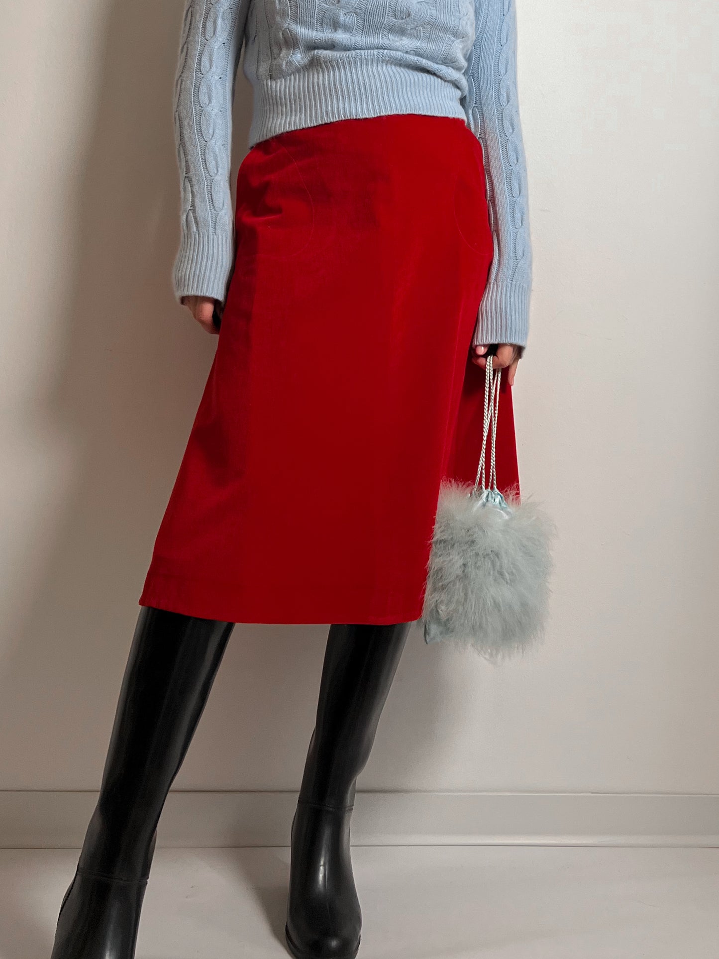 Velvet red midi skirt