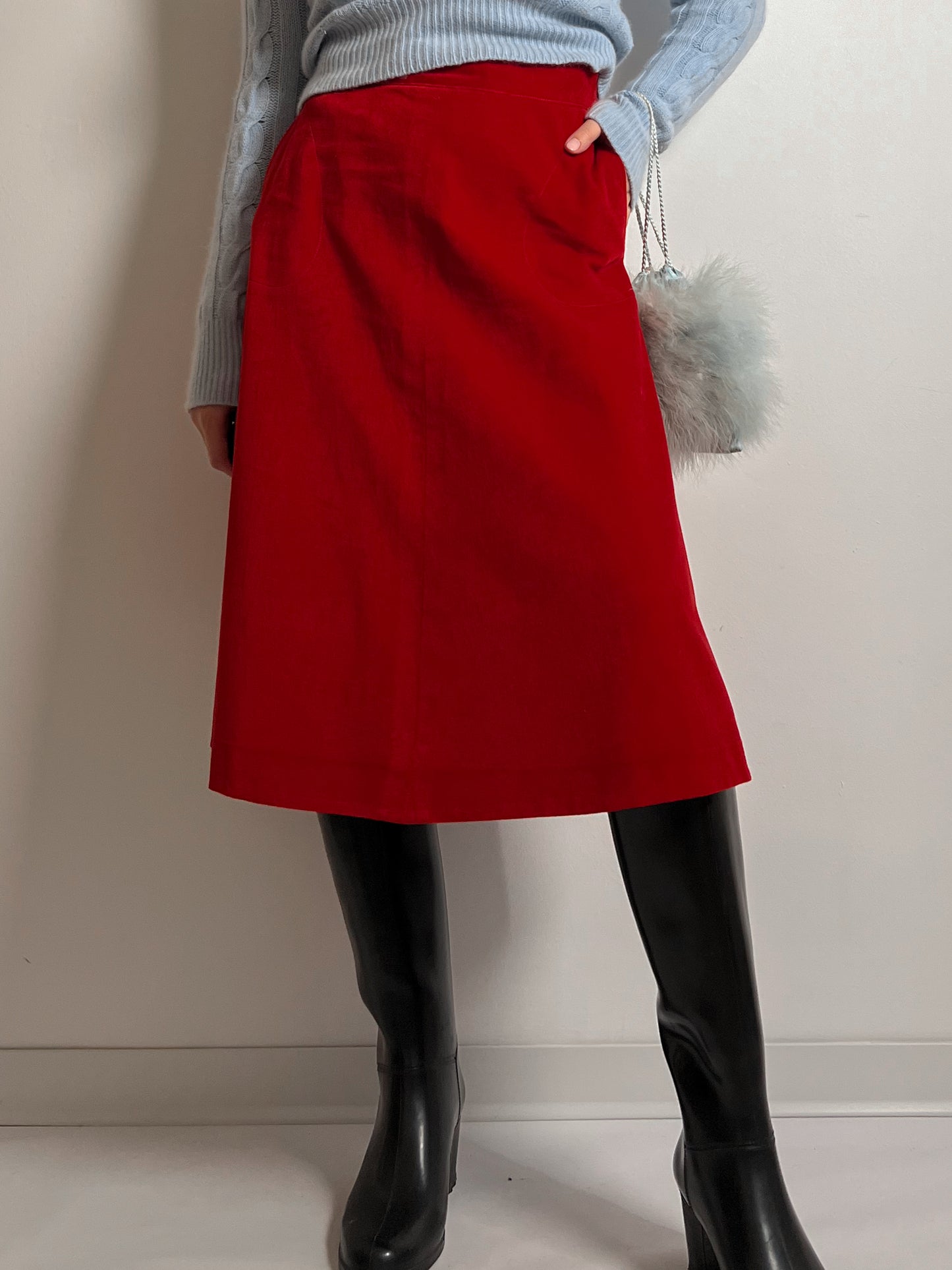 Velvet red midi skirt