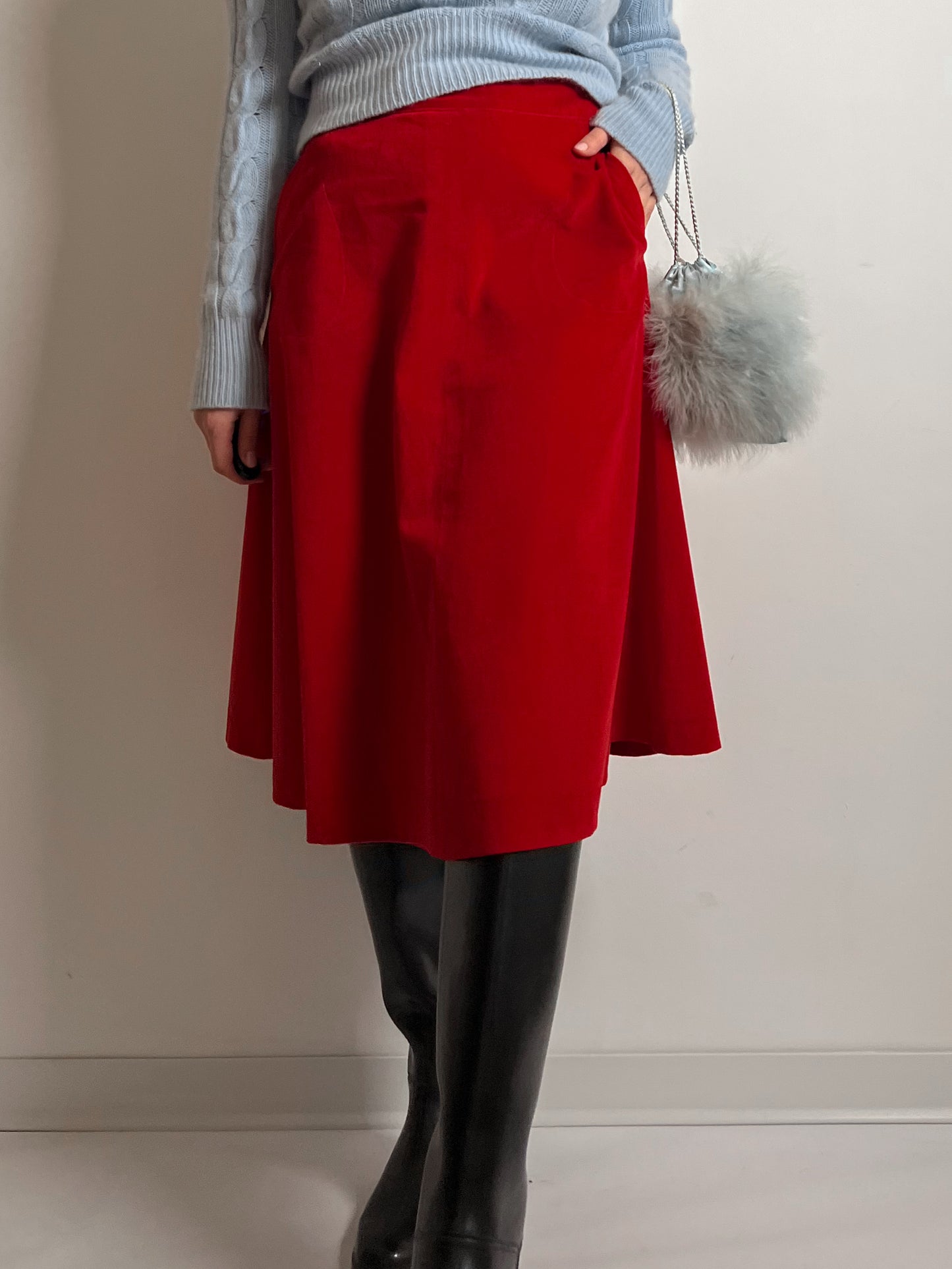 Velvet red midi skirt