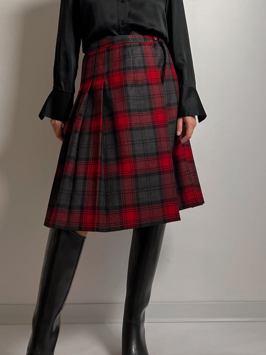 Pure wool pleated tartan skirt