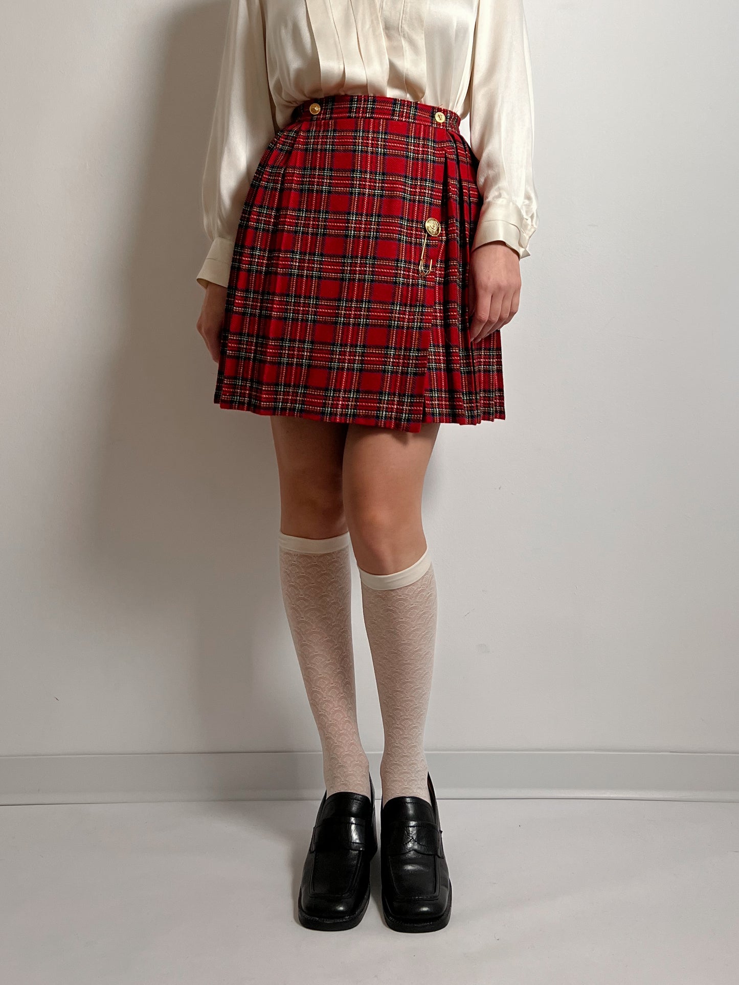 Pure wool pleated tartan mini skirt