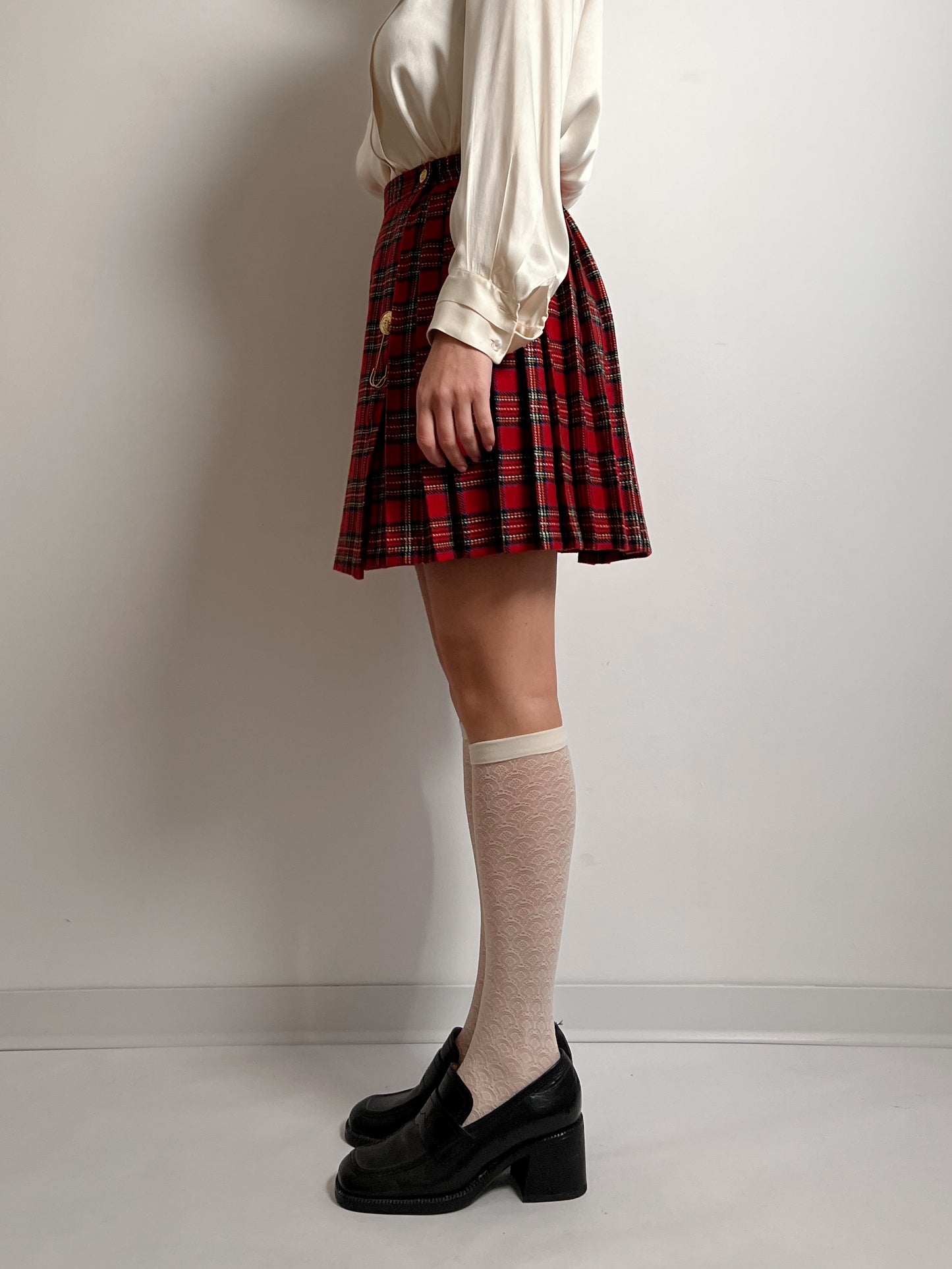 Pure wool pleated tartan mini skirt