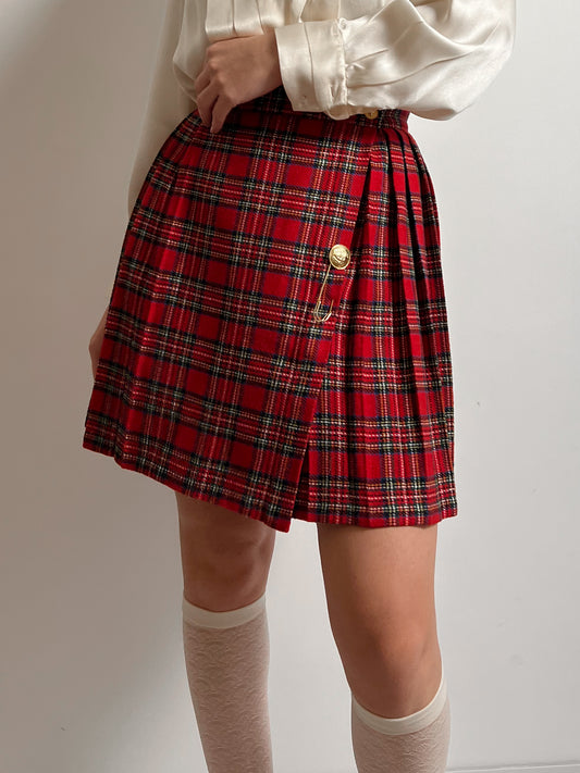 Pure wool pleated tartan mini skirt