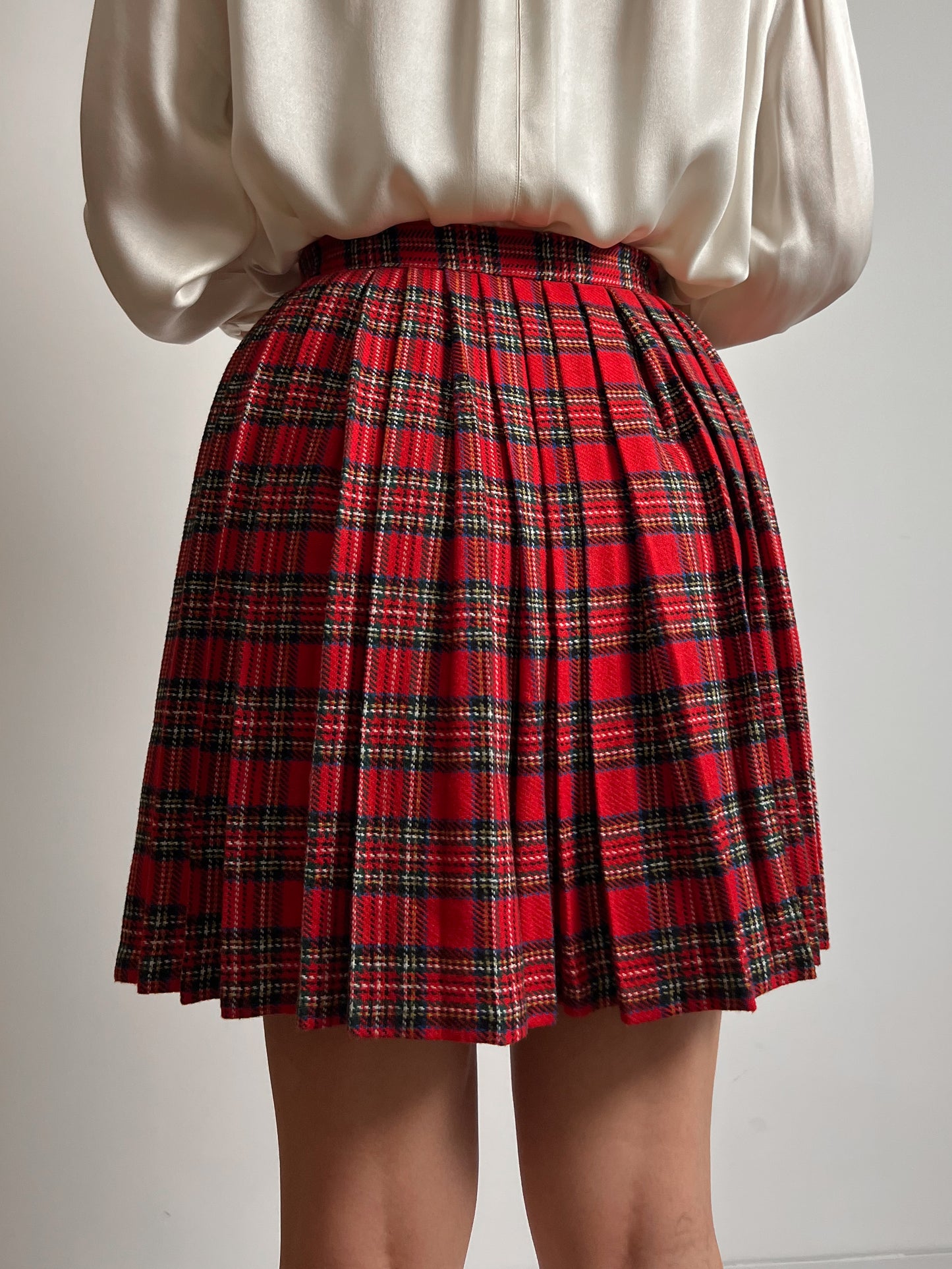 Pure wool pleated tartan mini skirt