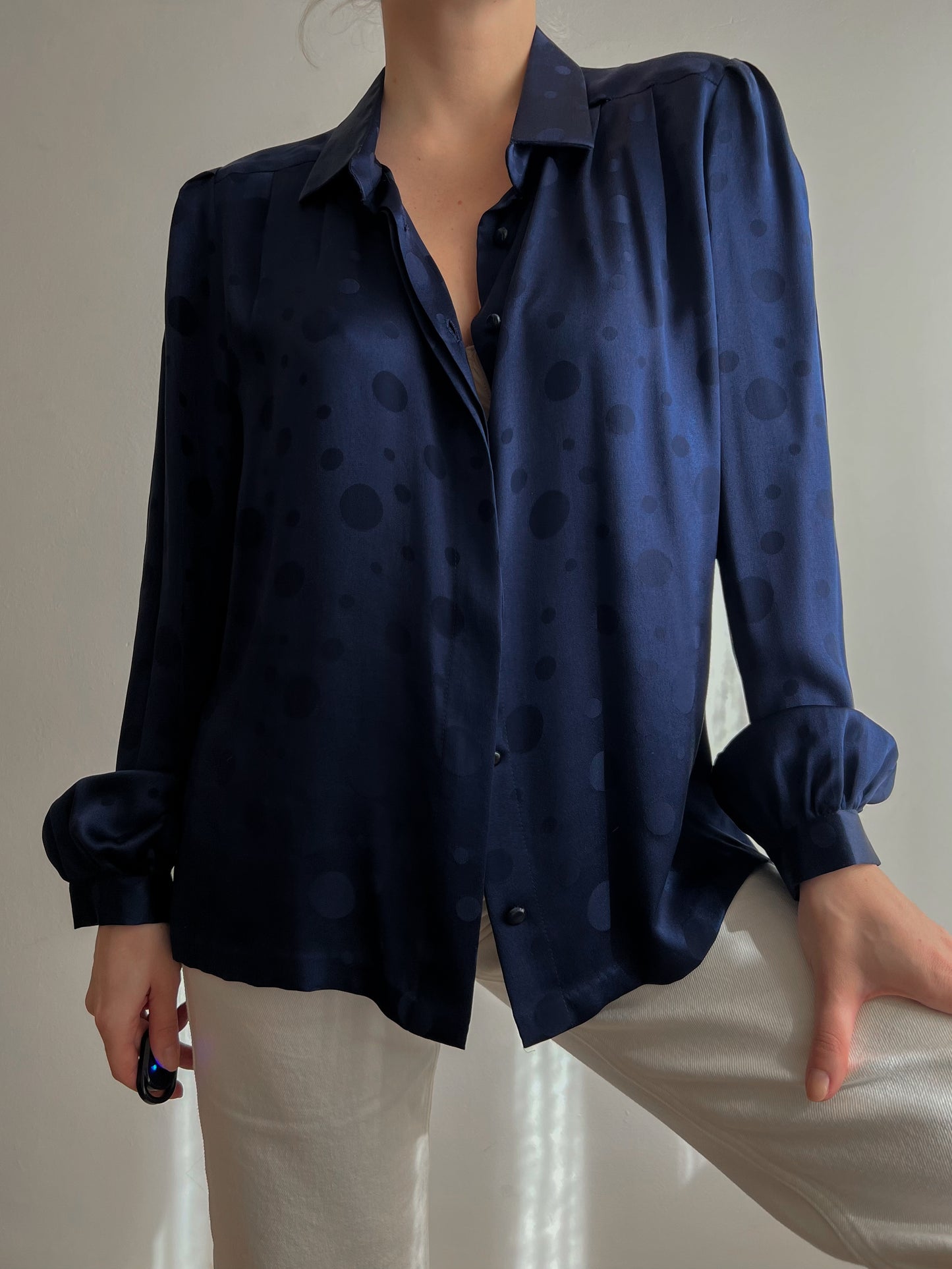 Camicia sartoriale blu in seta