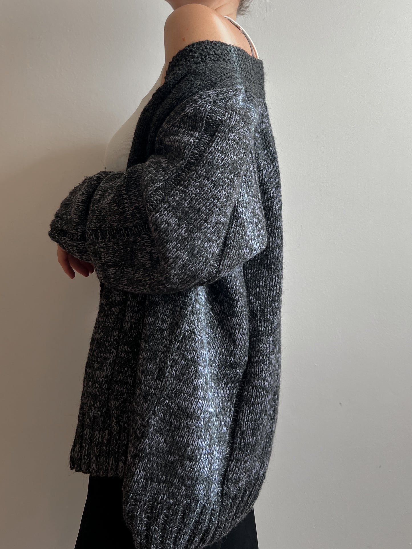 Pure wool embroidered grey cardigan