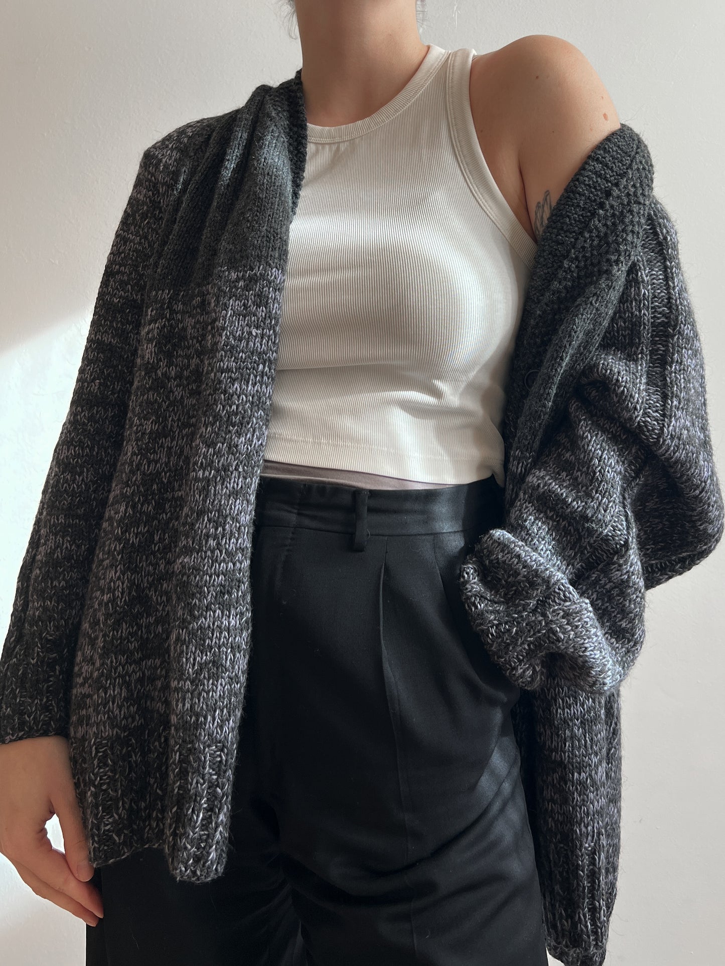 Pure wool embroidered grey cardigan