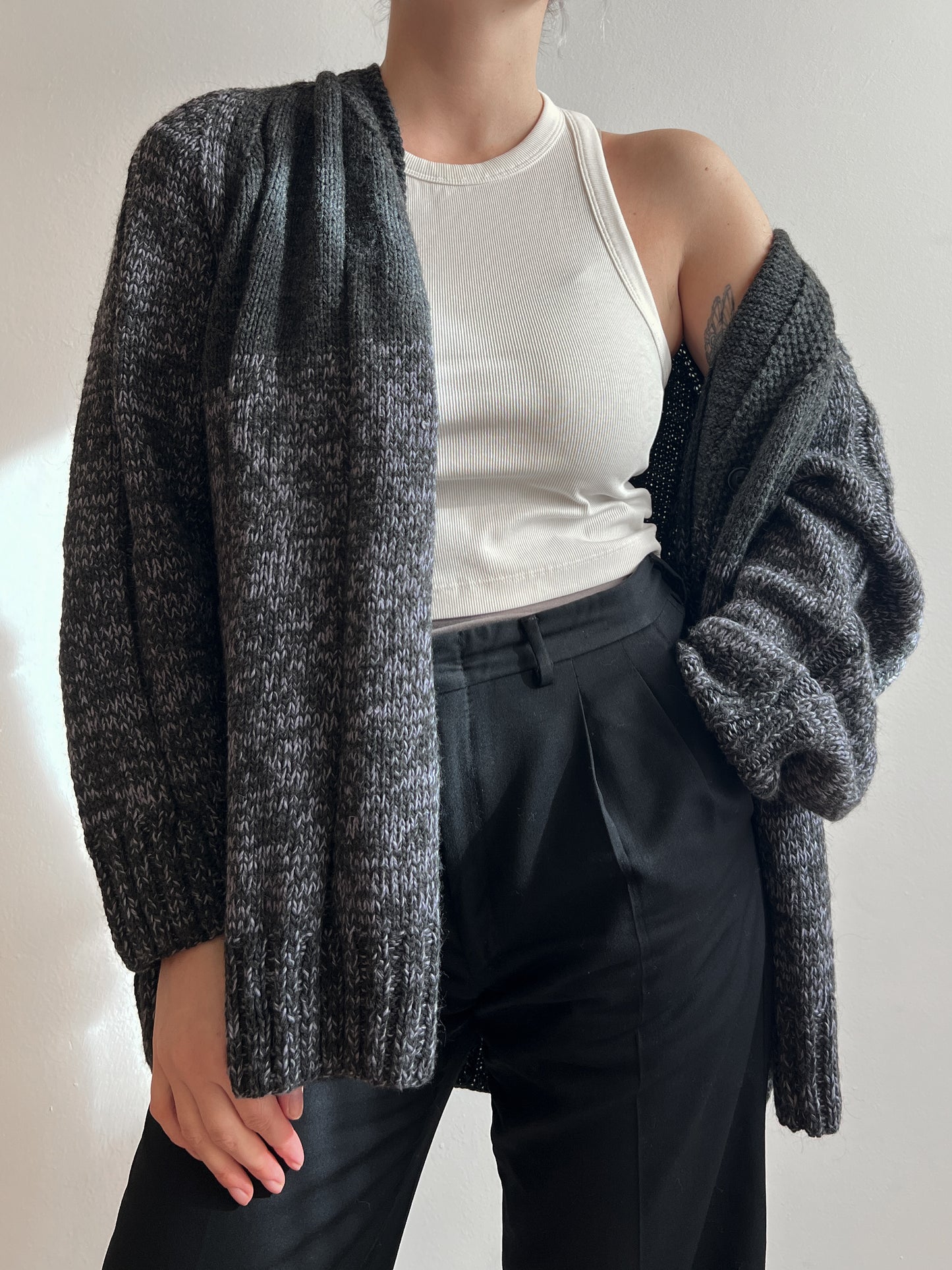 Pure wool embroidered grey cardigan