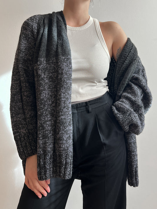 Pure wool embroidered grey cardigan