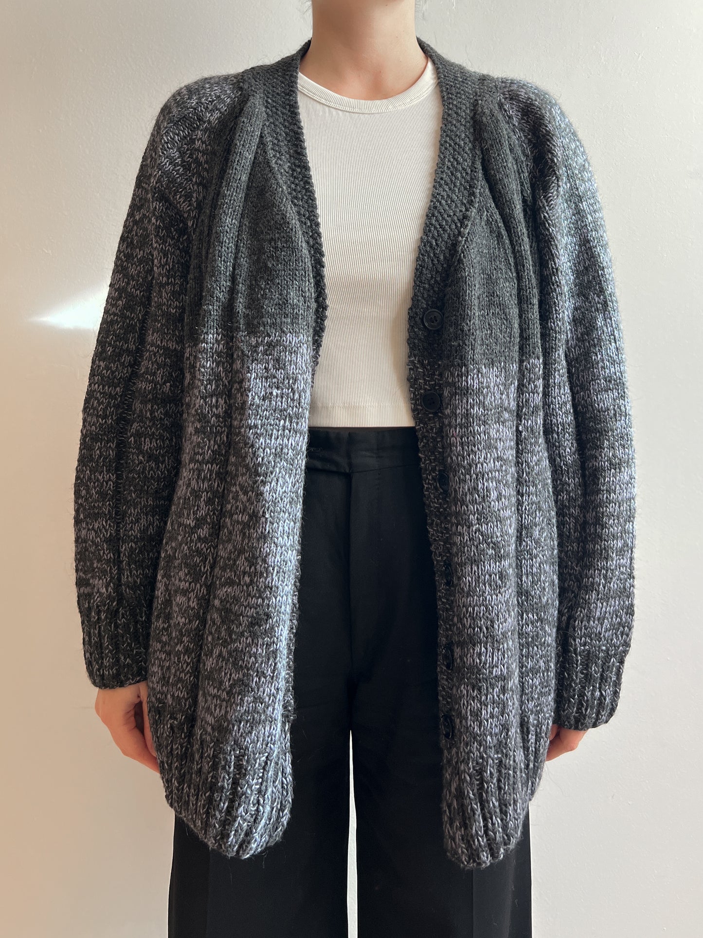 Pure wool embroidered grey cardigan