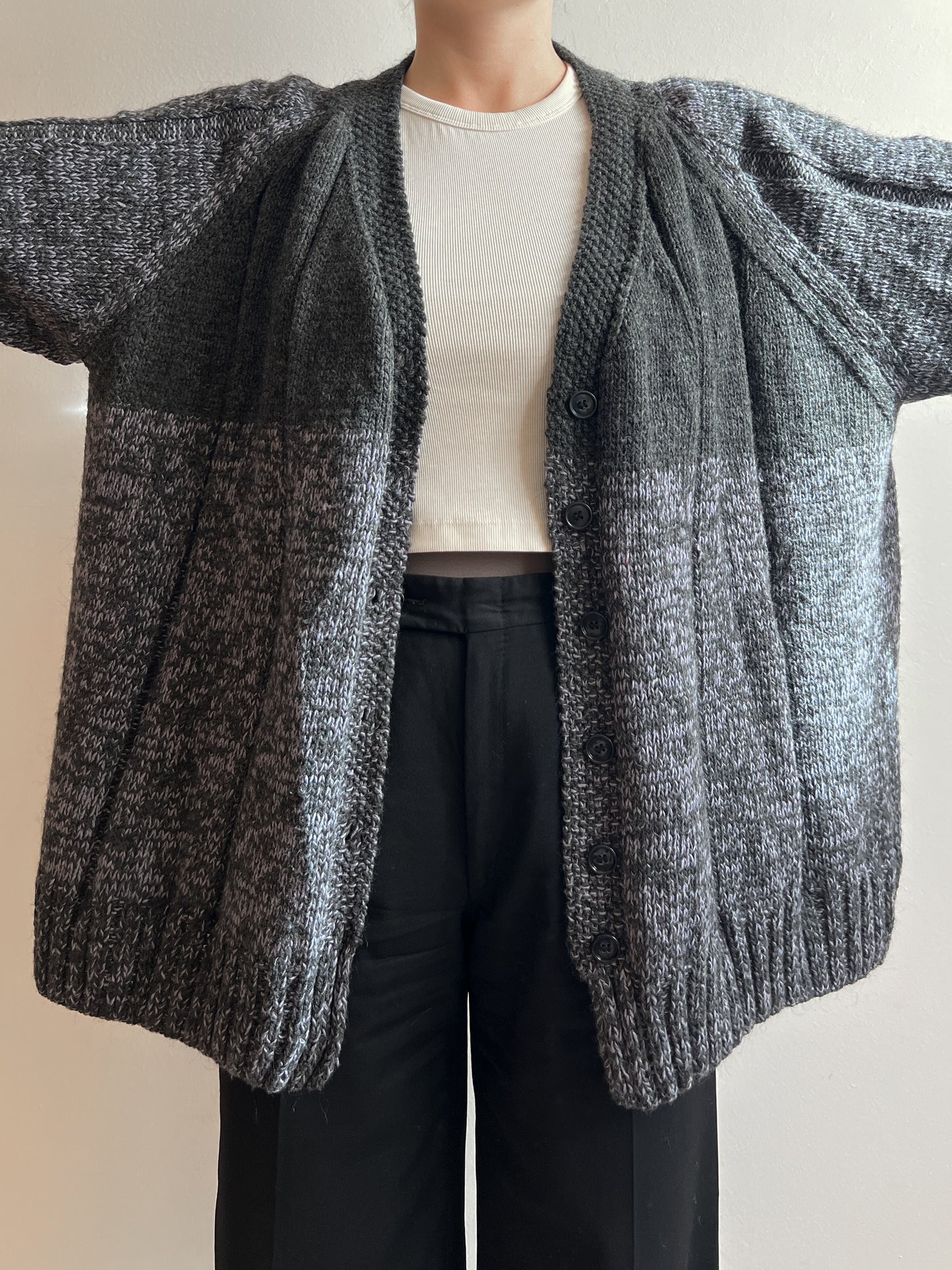 Pure wool embroidered grey cardigan