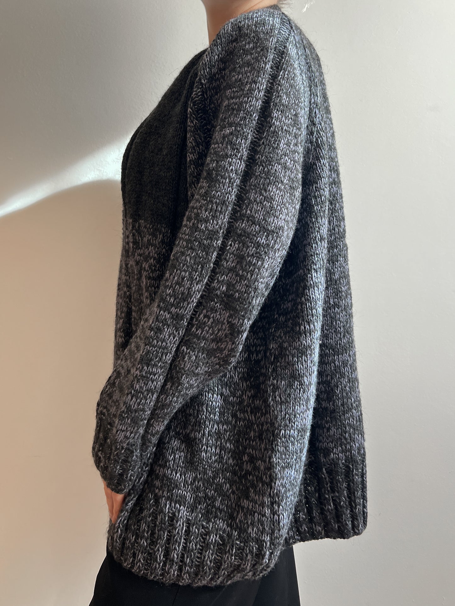 Pure wool embroidered grey cardigan