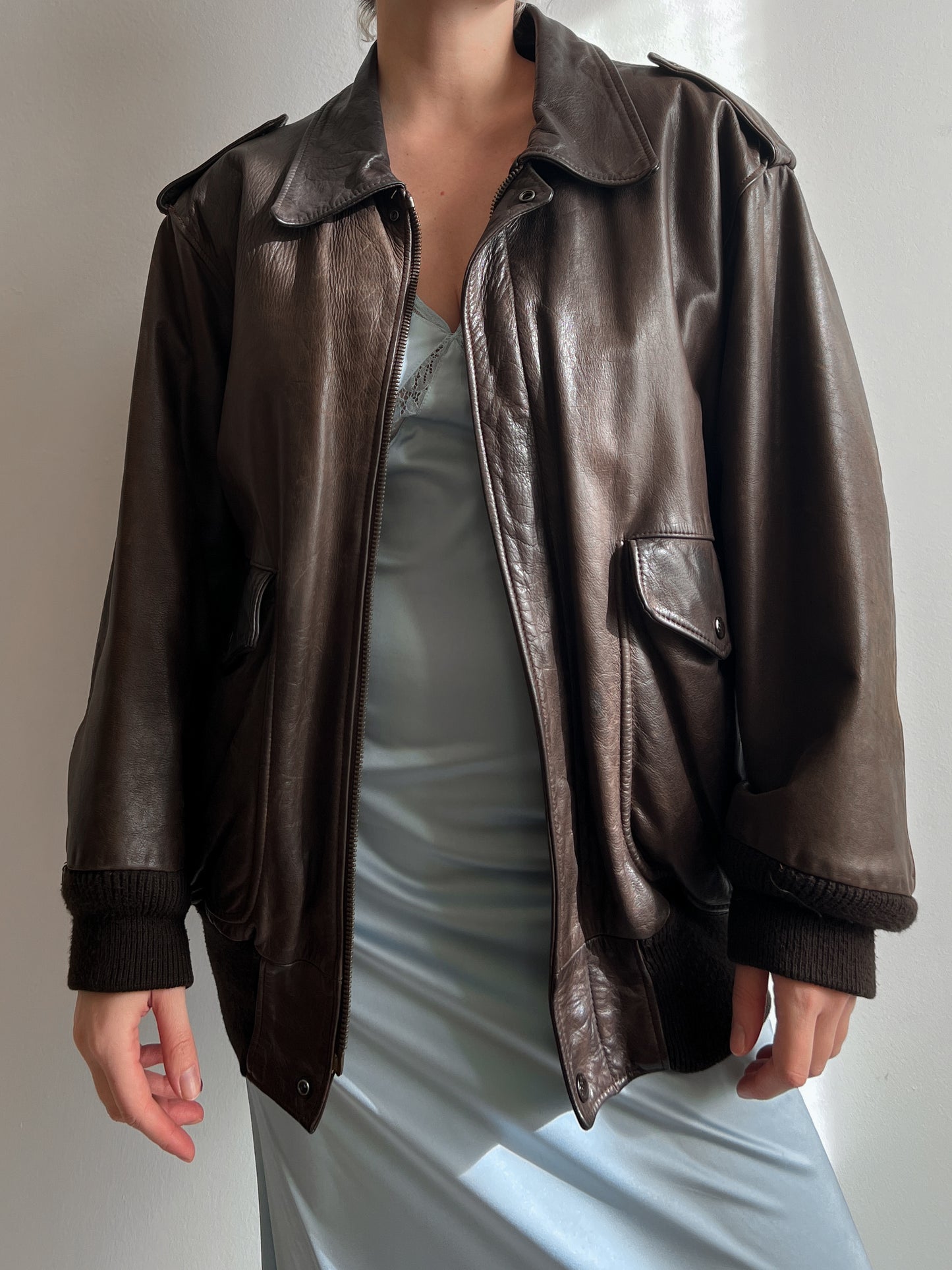 Real leather brown aviator jacket