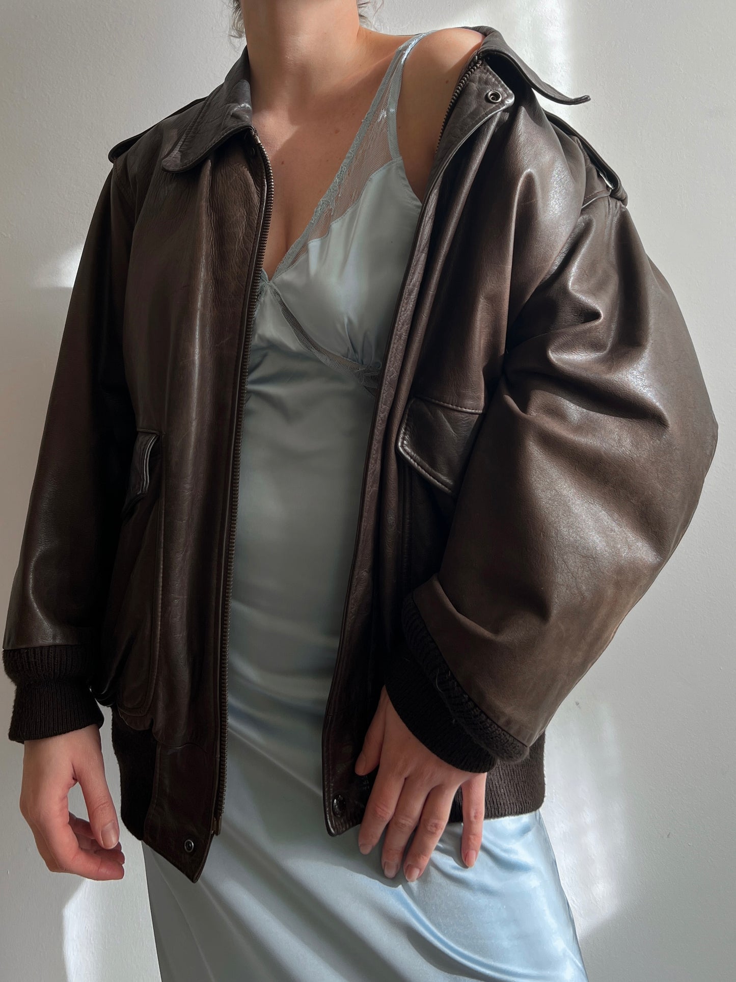 Real leather brown aviator jacket