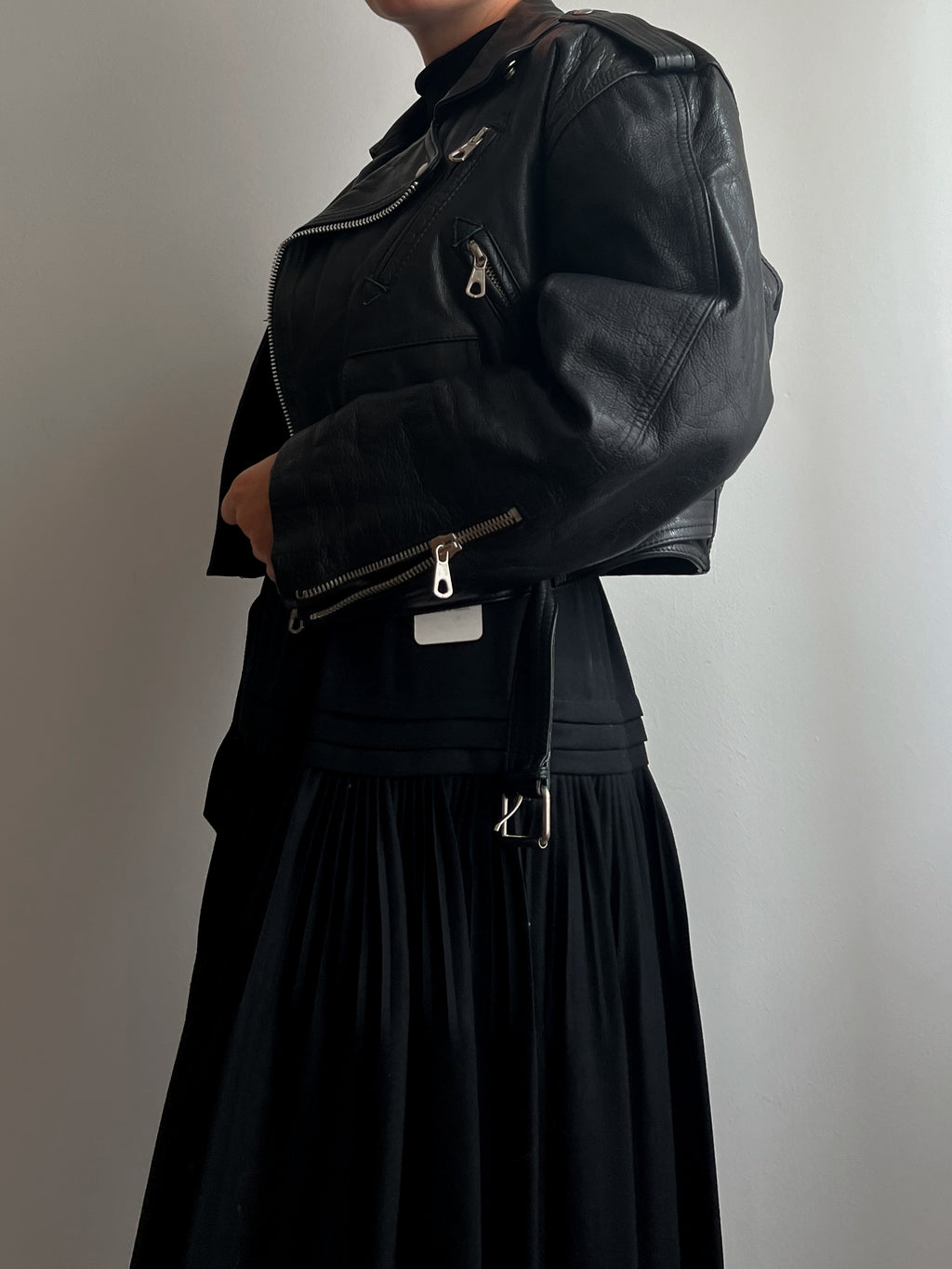 Chiodo nero in vera pelle