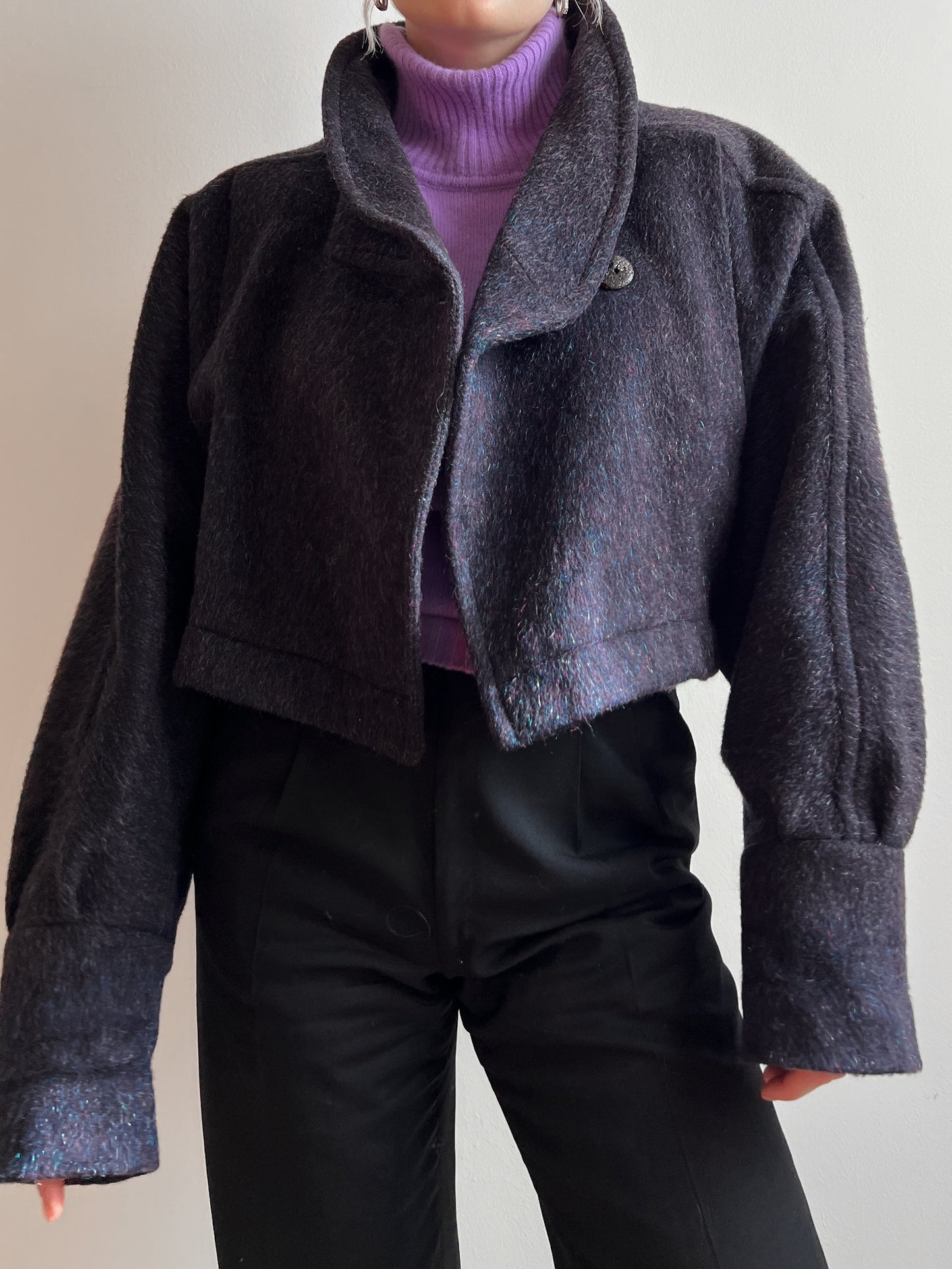 Wool and mohair purple/blue cropped jacket