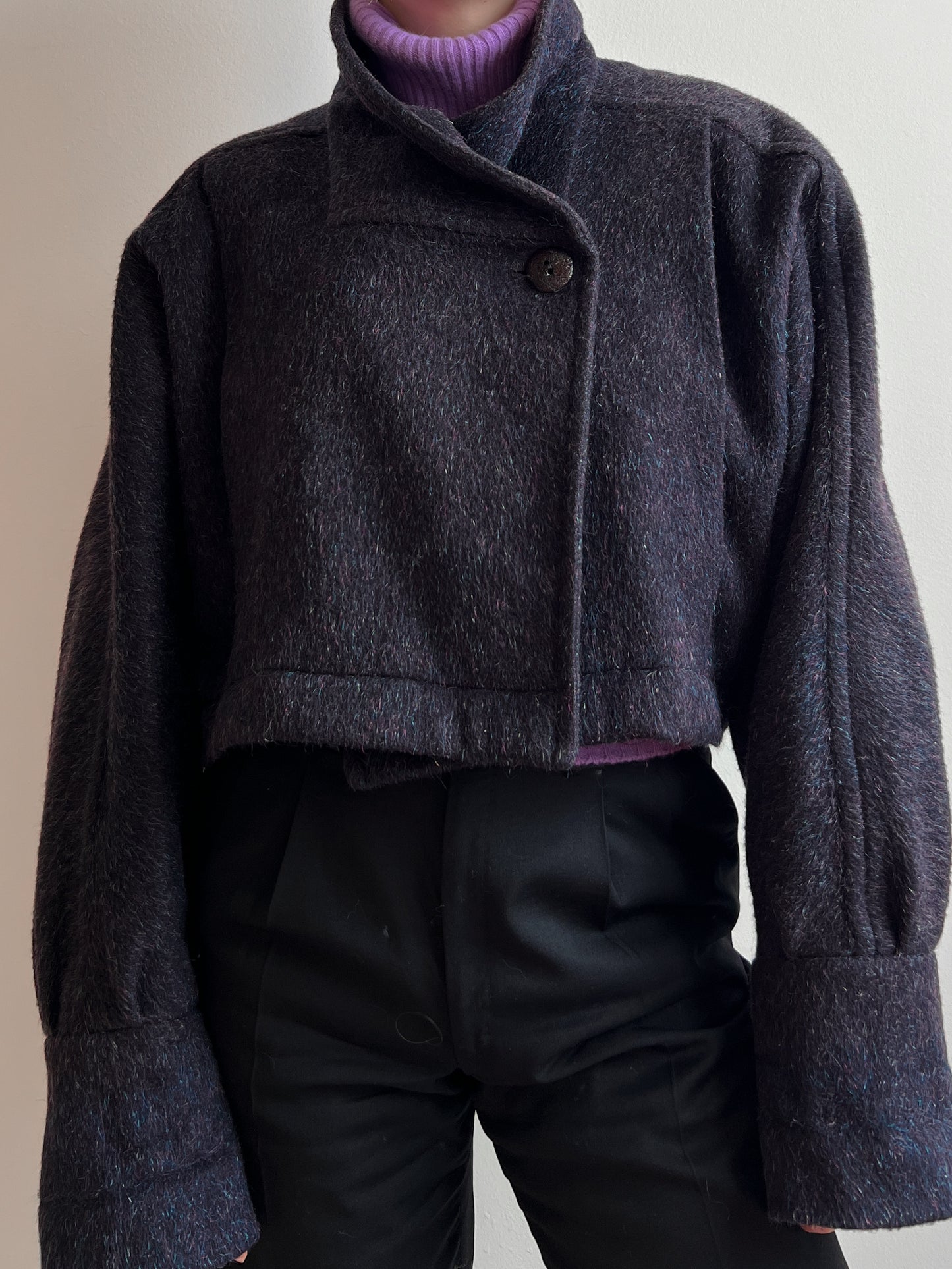 Wool and mohair purple/blue cropped jacket