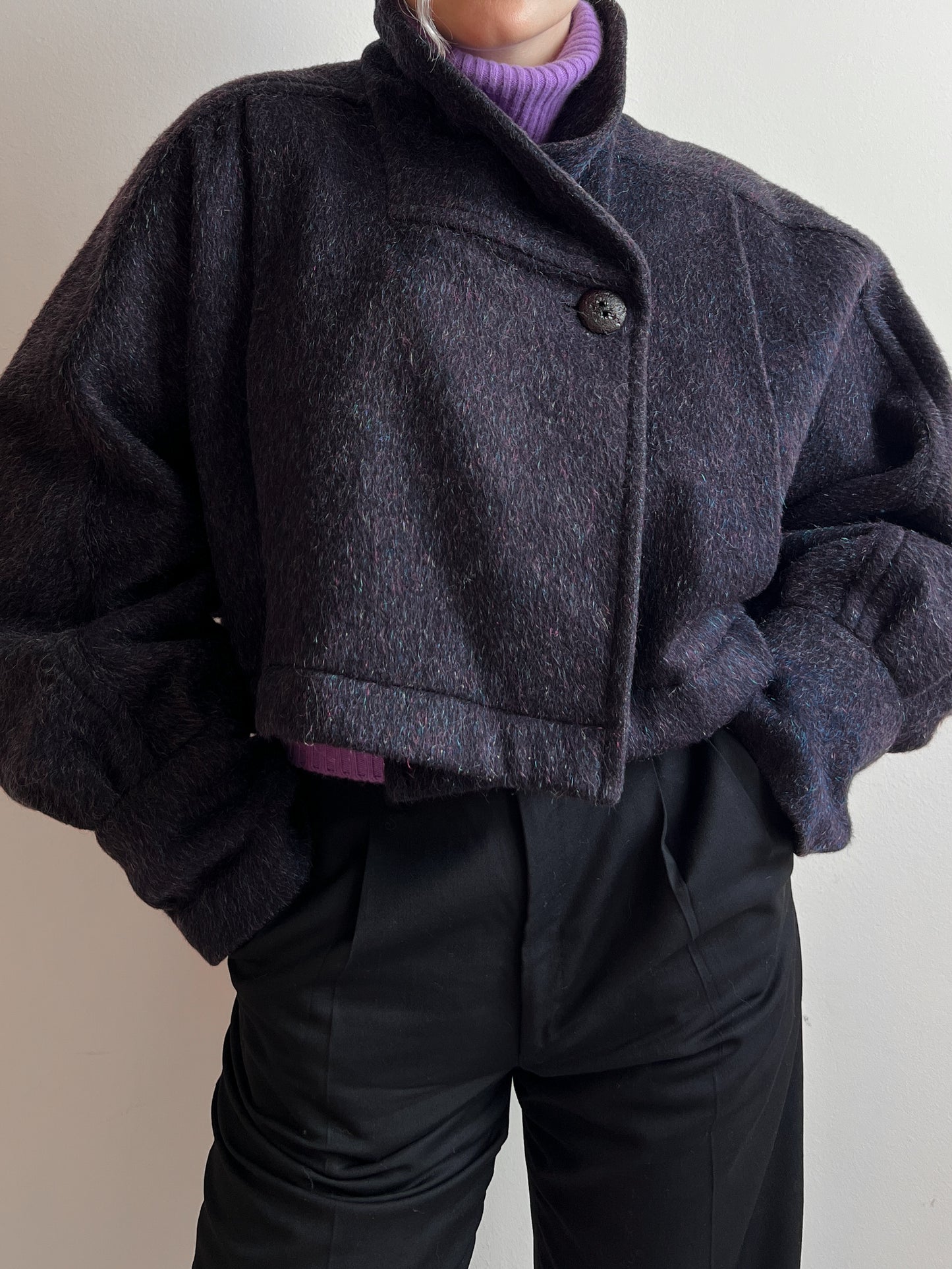 Wool and mohair purple/blue cropped jacket