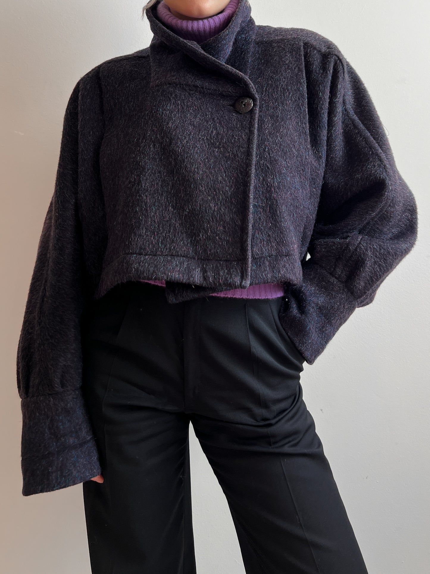 Wool and mohair purple/blue cropped jacket