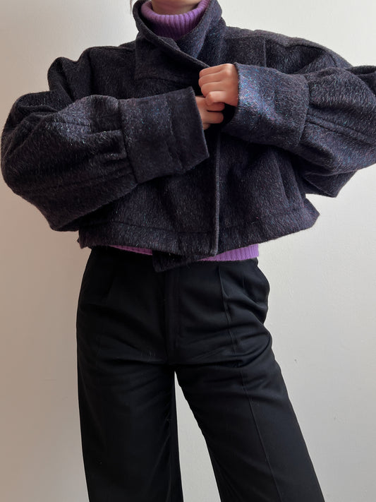 Wool and mohair purple/blue cropped jacket