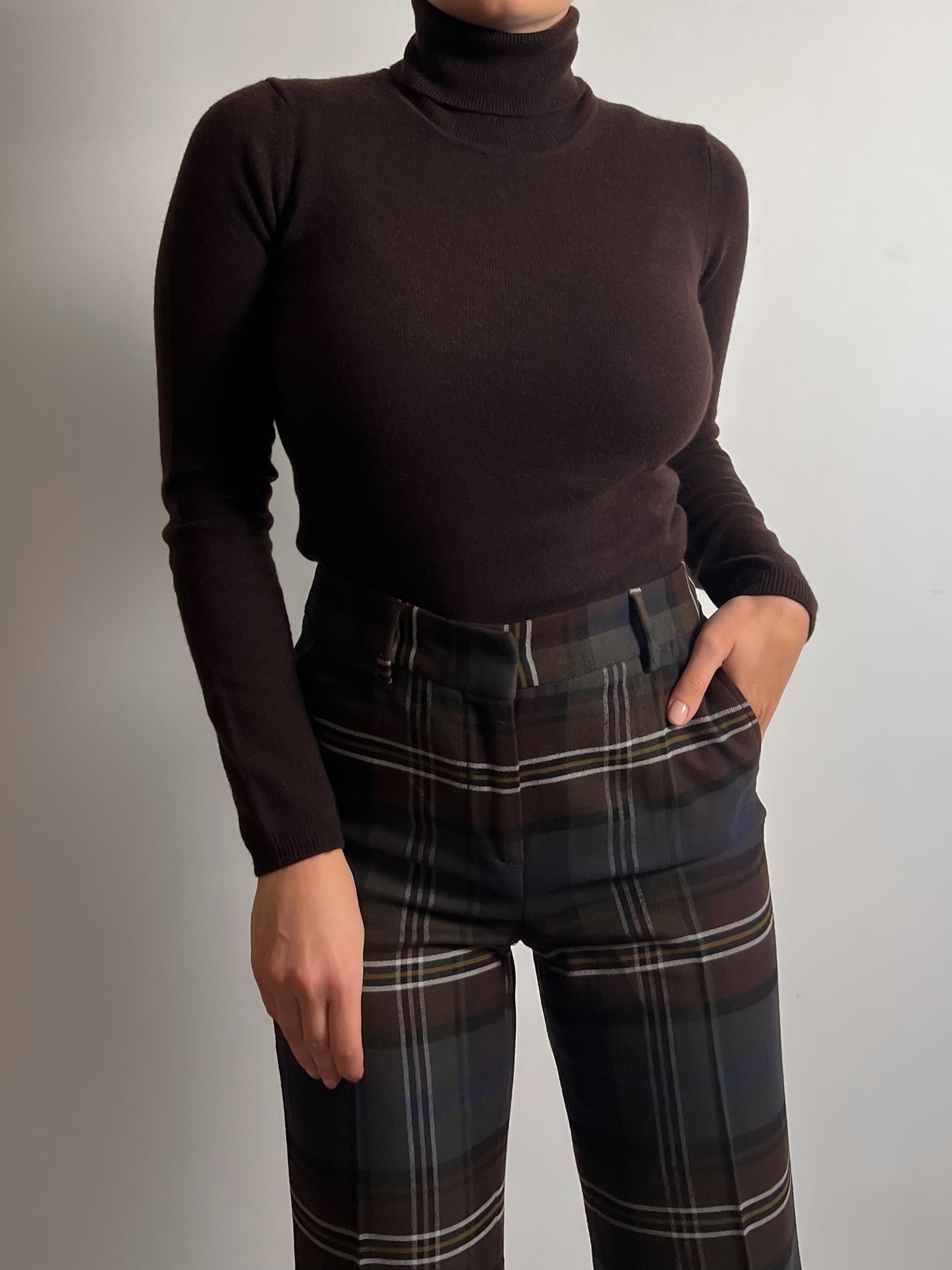 Pure cashmere brown turtleneck pull