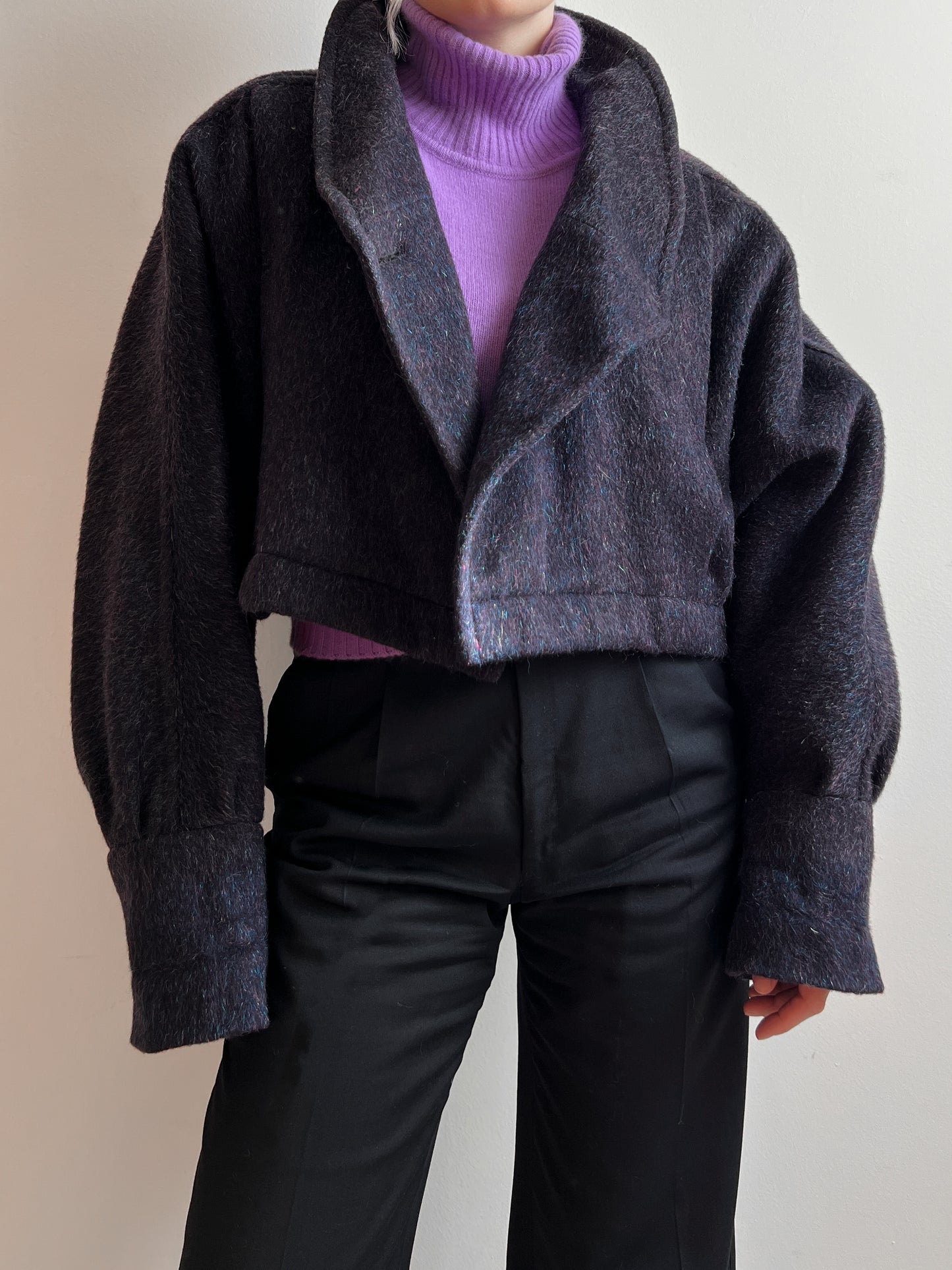 Wool and mohair purple/blue cropped jacket