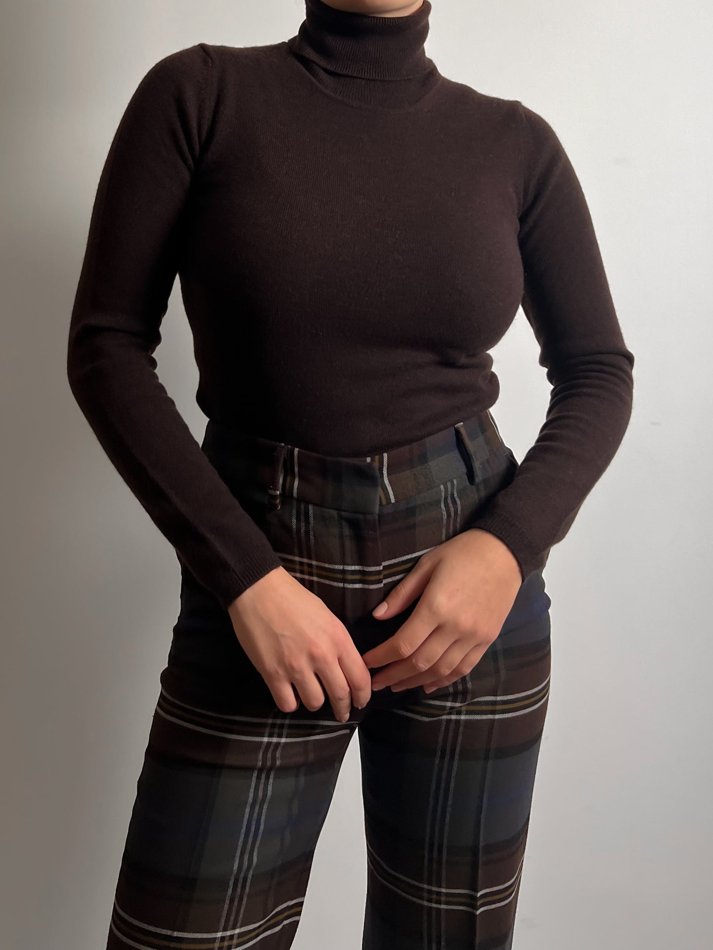 Pure cashmere brown turtleneck pull