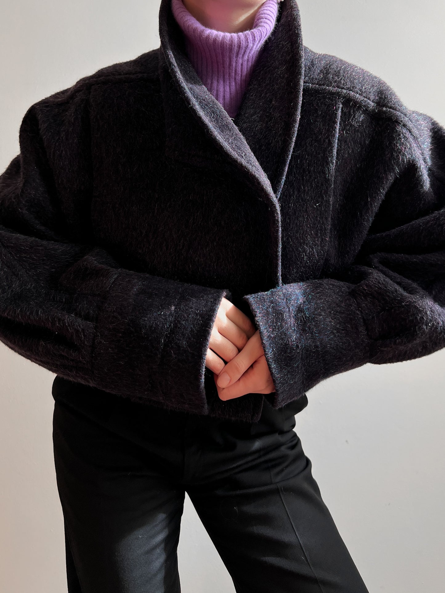 Wool and mohair purple/blue cropped jacket