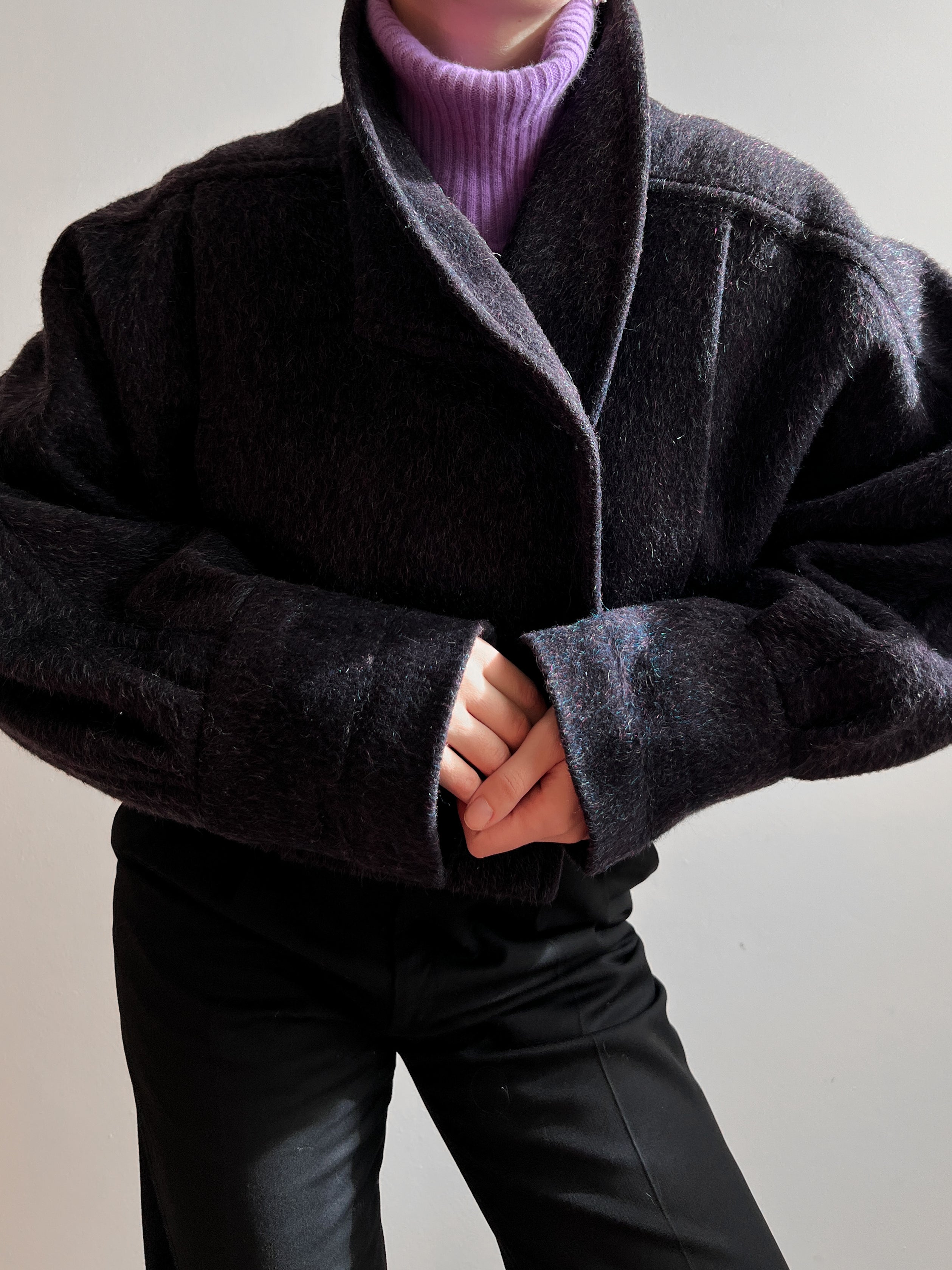 Wool and mohair purple/blue cropped jacket