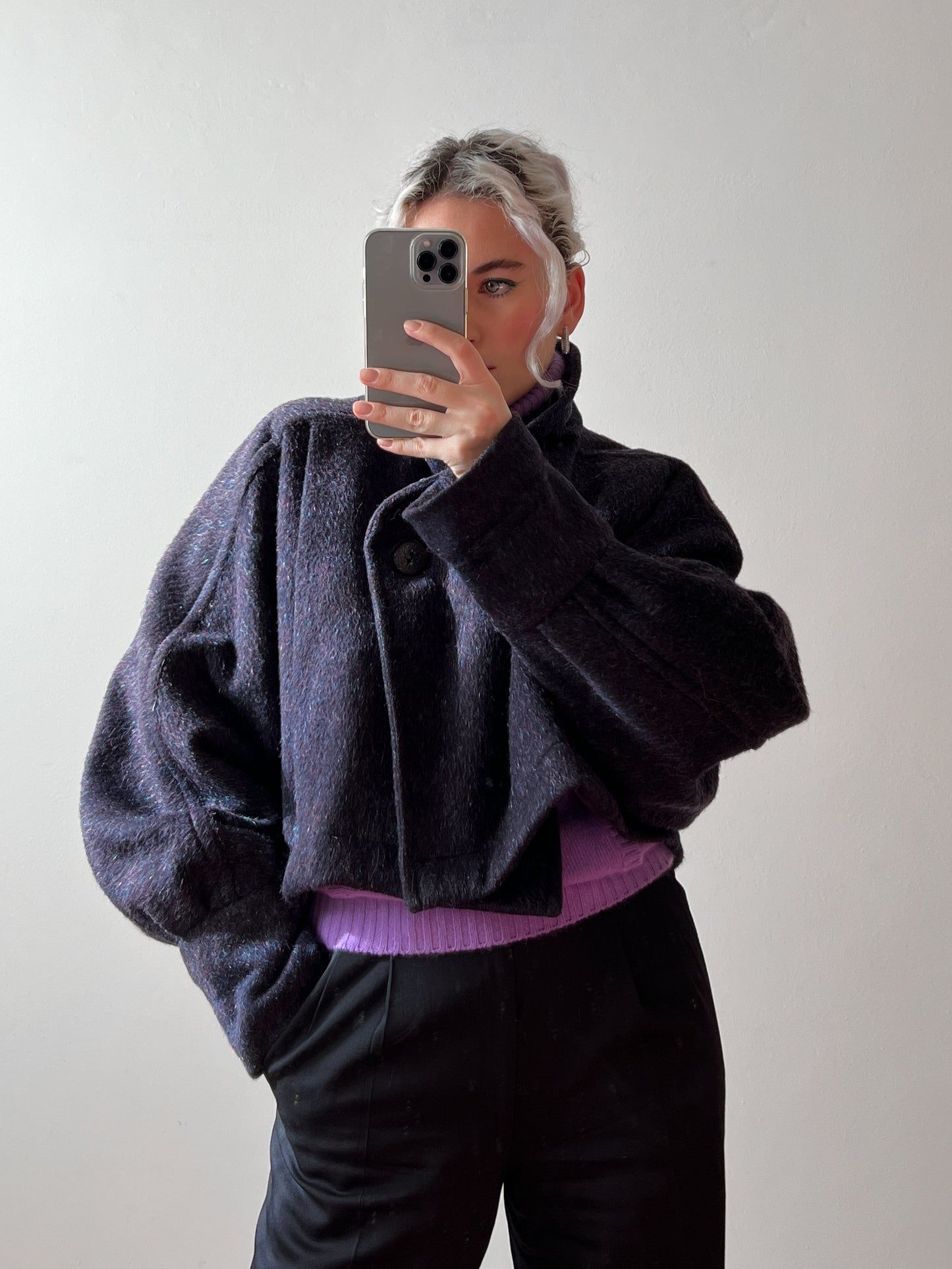 Wool and mohair purple/blue cropped jacket