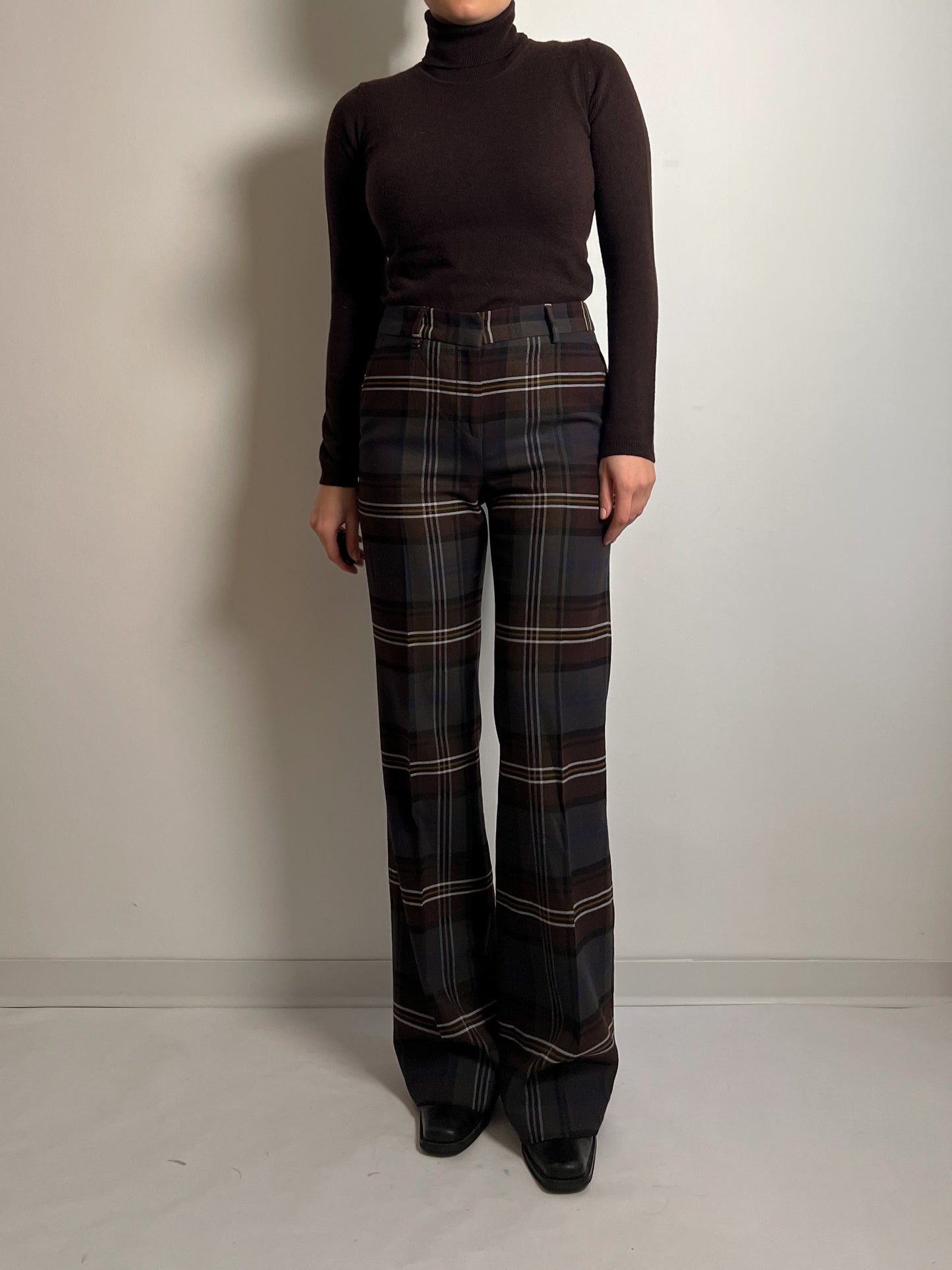 Wool and cotton blend check pants