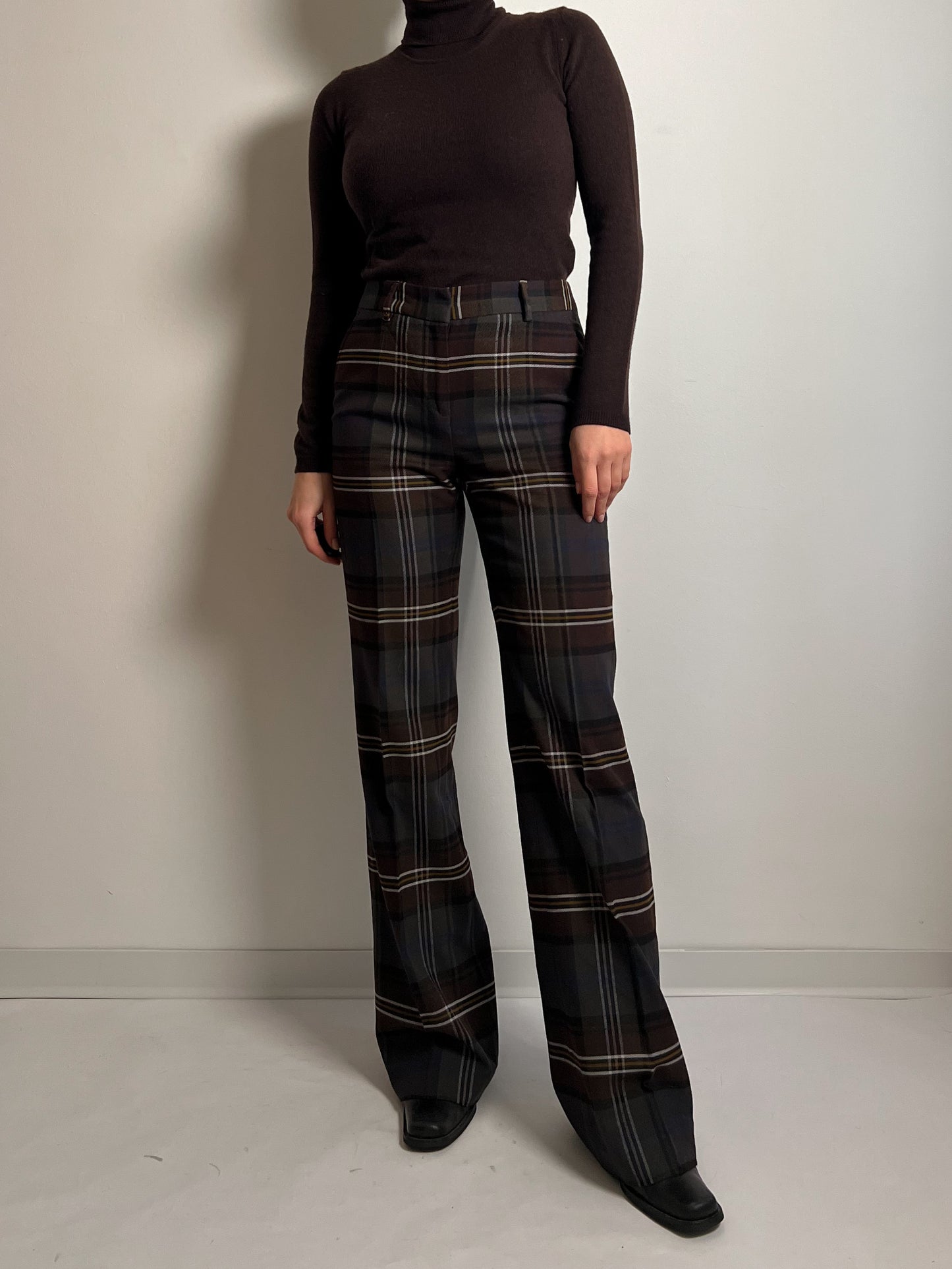 Wool and cotton blend check pants