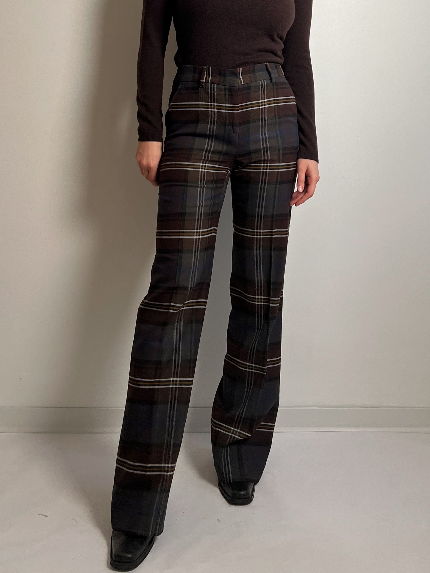 Wool and cotton blend check pants