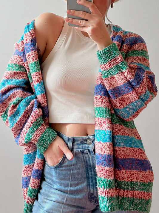 Pure wool embroidered striped cardigan