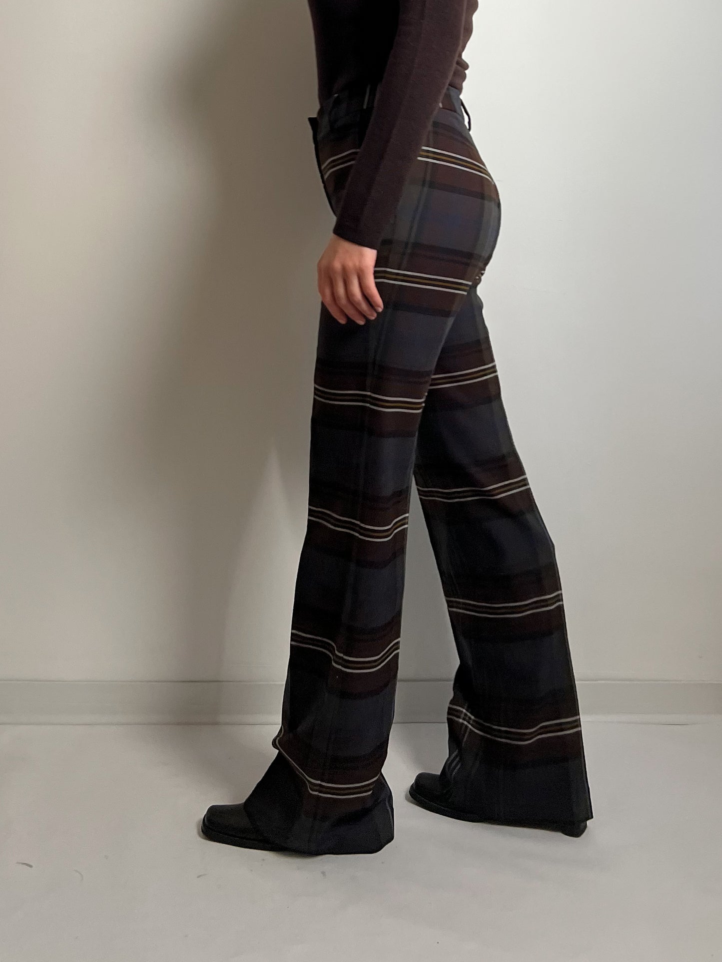 Wool and cotton blend check pants