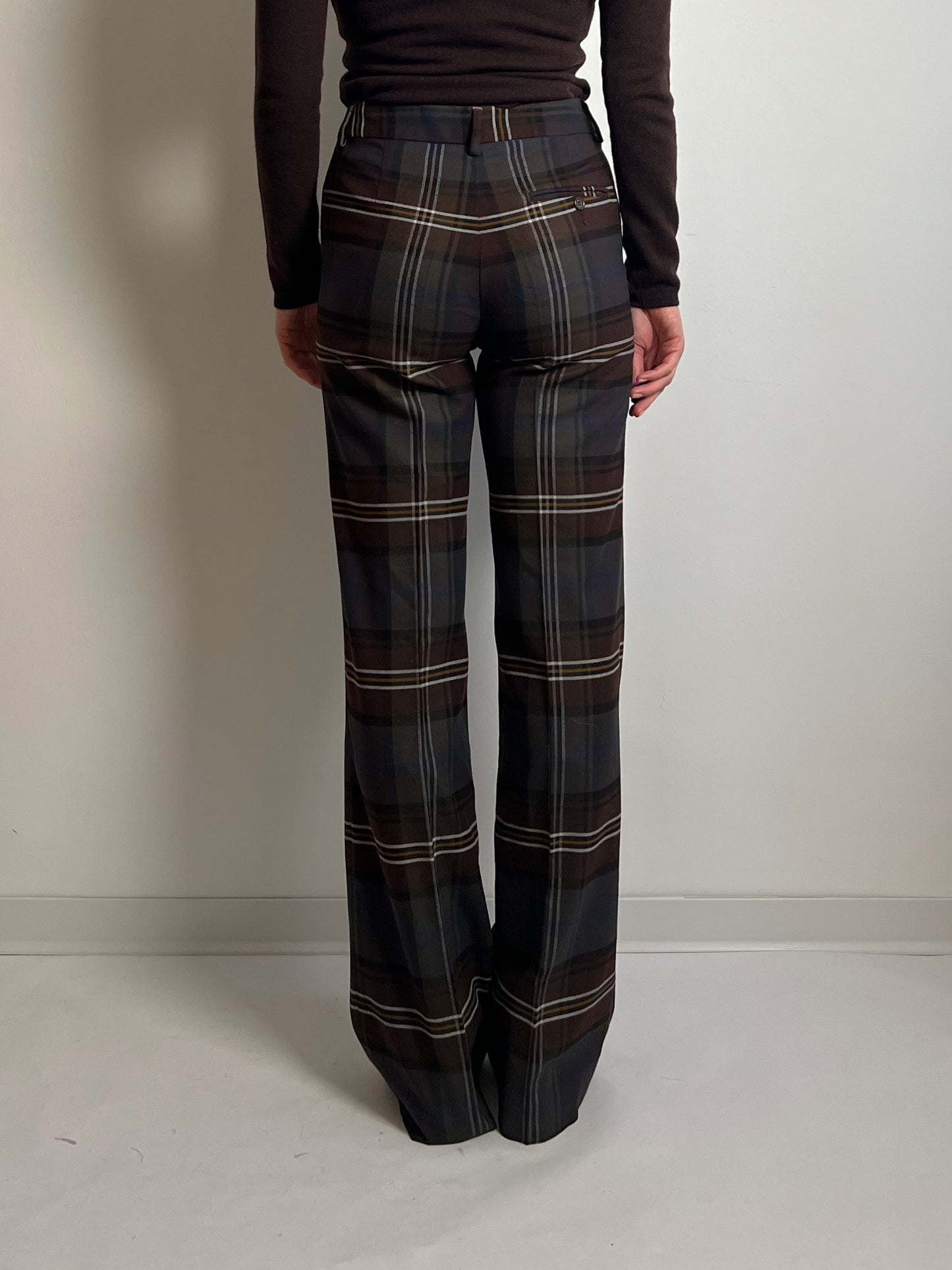 Wool and cotton blend check pants