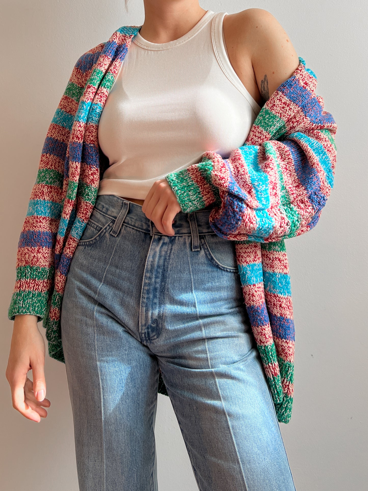 Pure wool embroidered striped cardigan