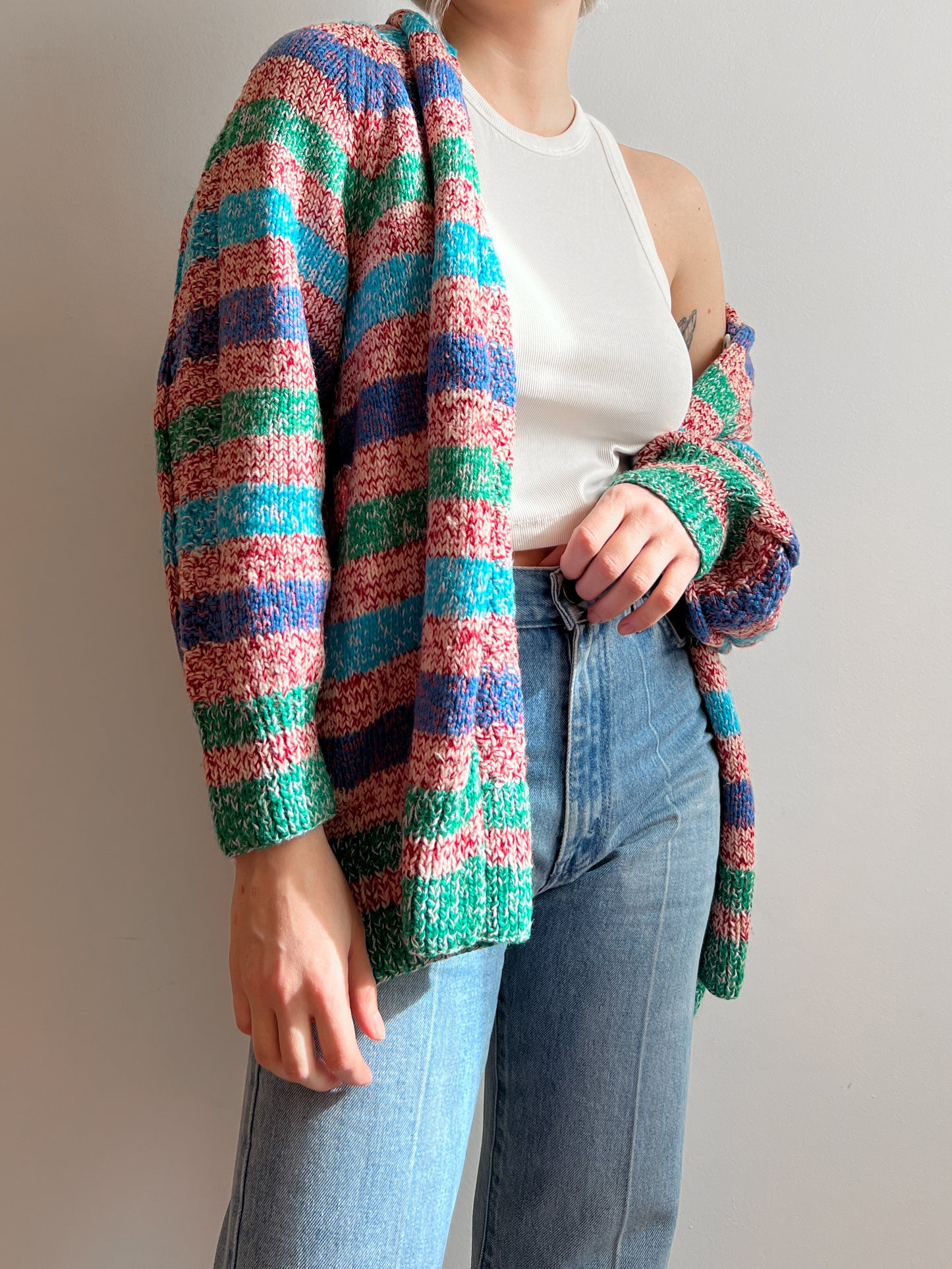 Pure wool embroidered striped cardigan