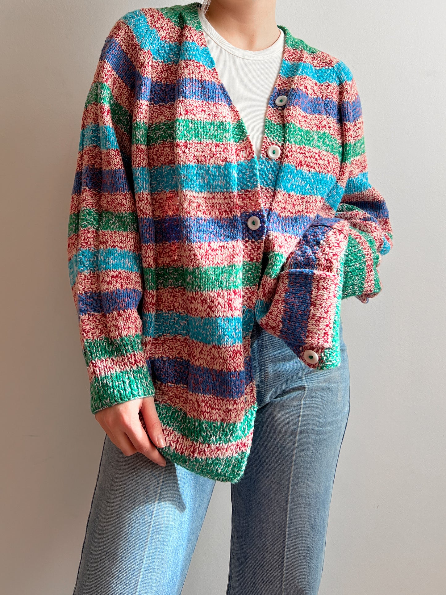 Pure wool embroidered striped cardigan