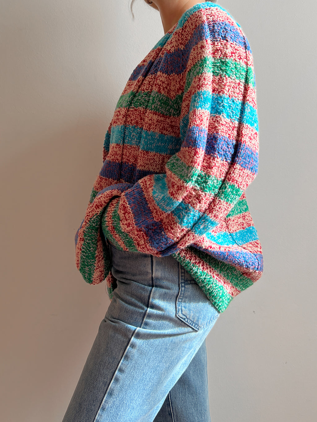 Pure wool embroidered striped cardigan