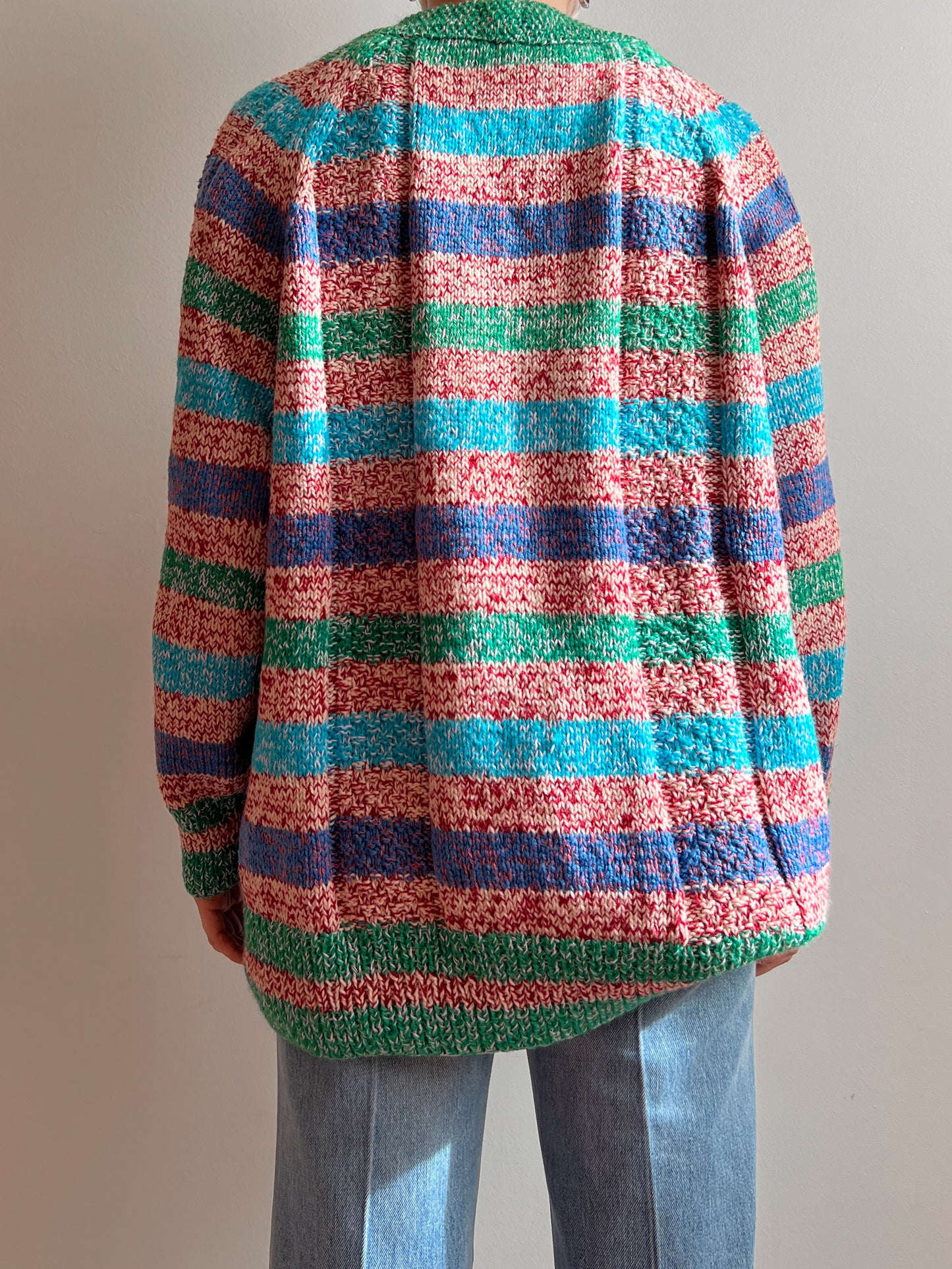 Pure wool embroidered striped cardigan