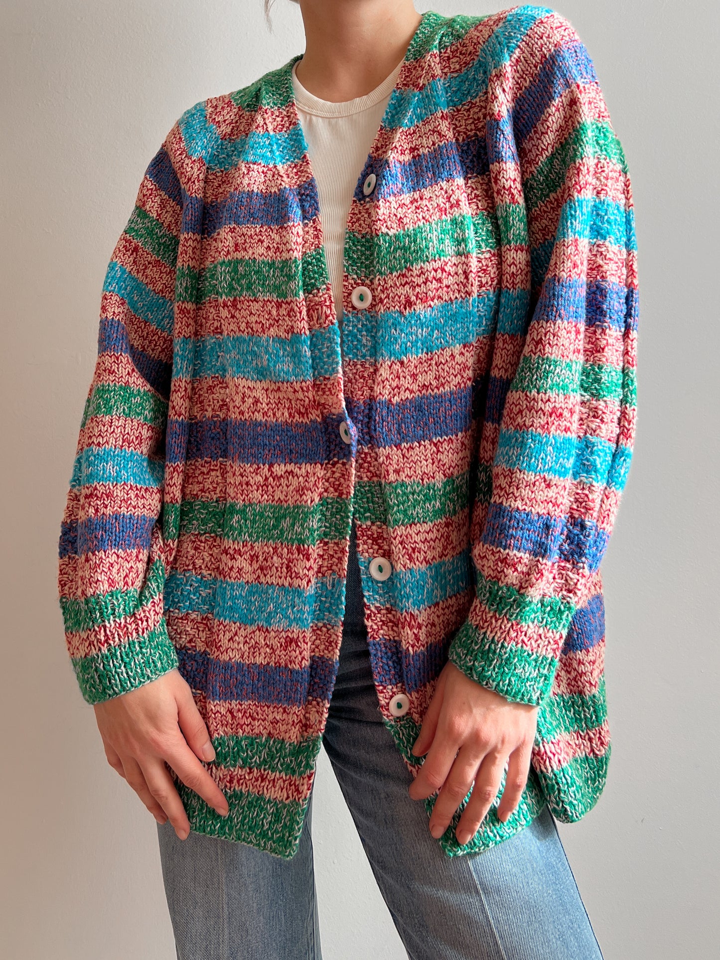 Pure wool embroidered striped cardigan