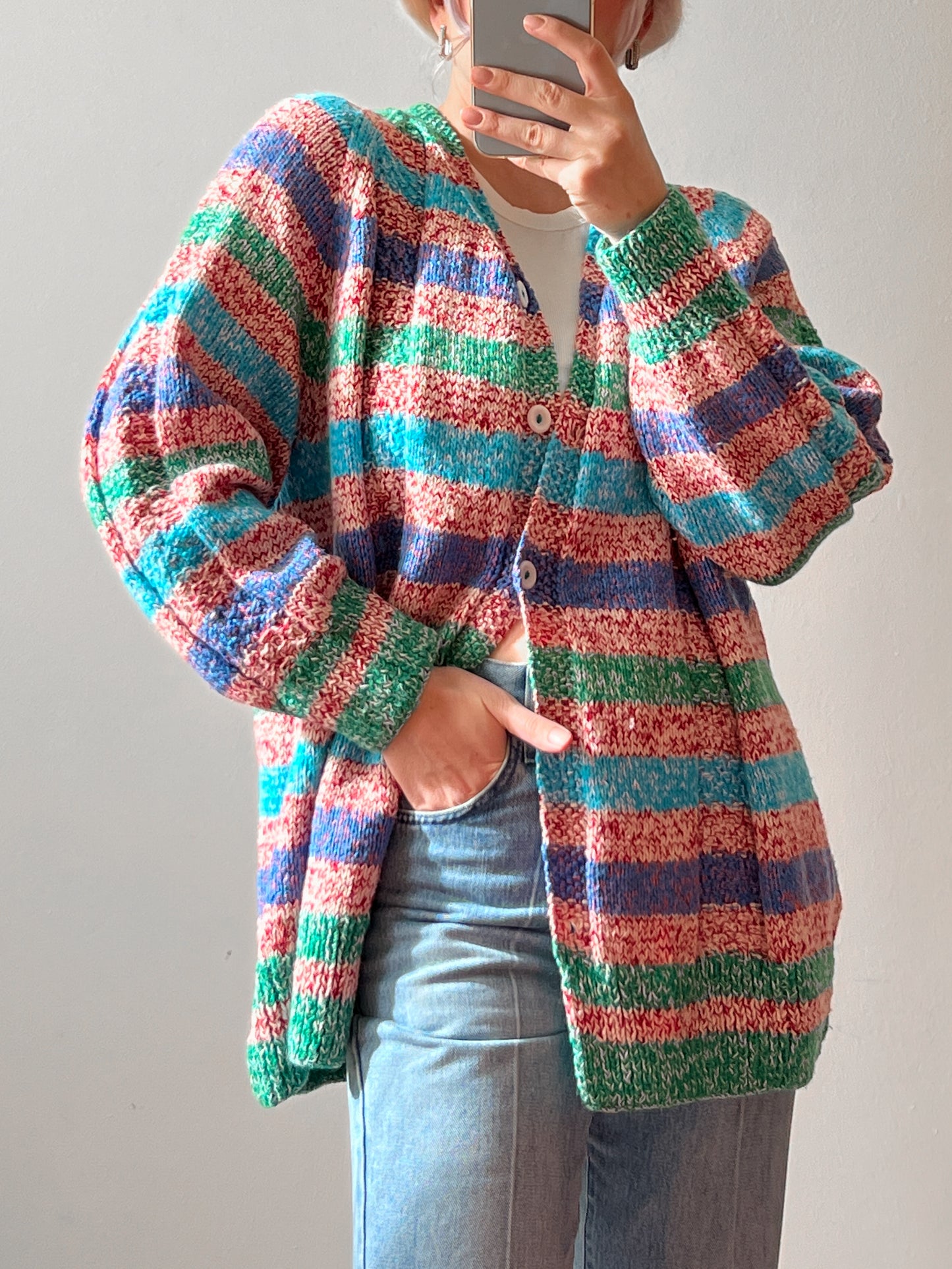 Pure wool embroidered striped cardigan