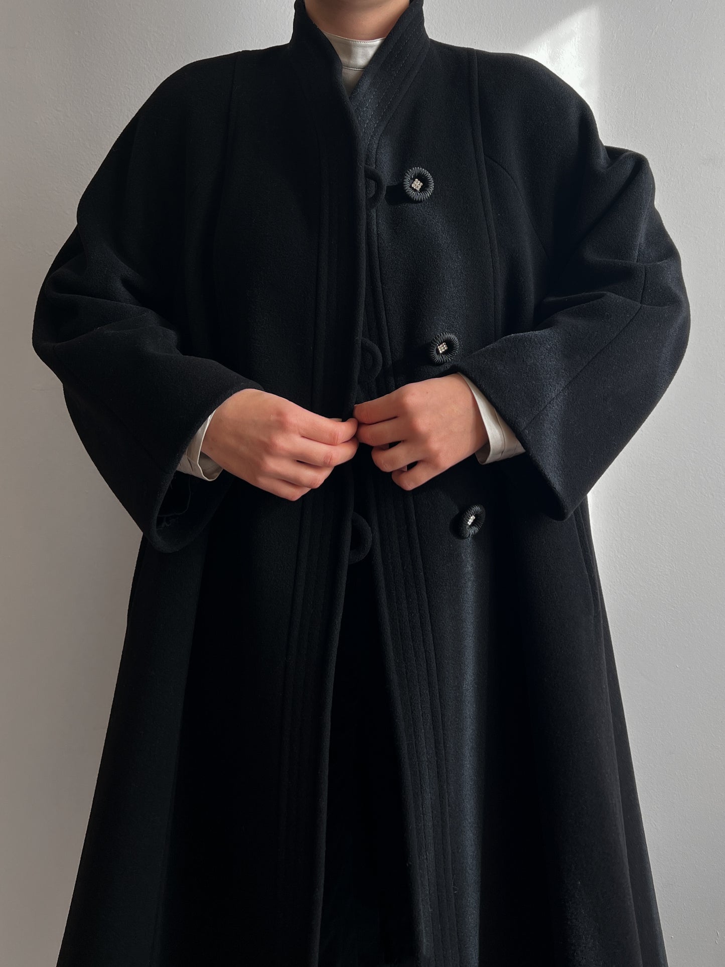 Wool and mohair black long coat