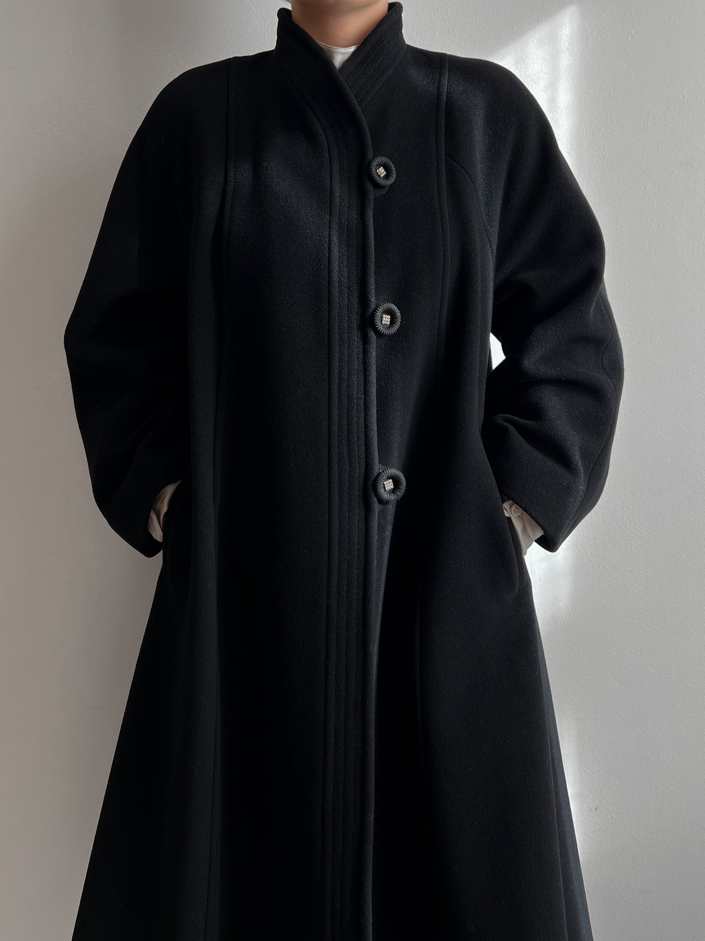 Wool and mohair black long coat