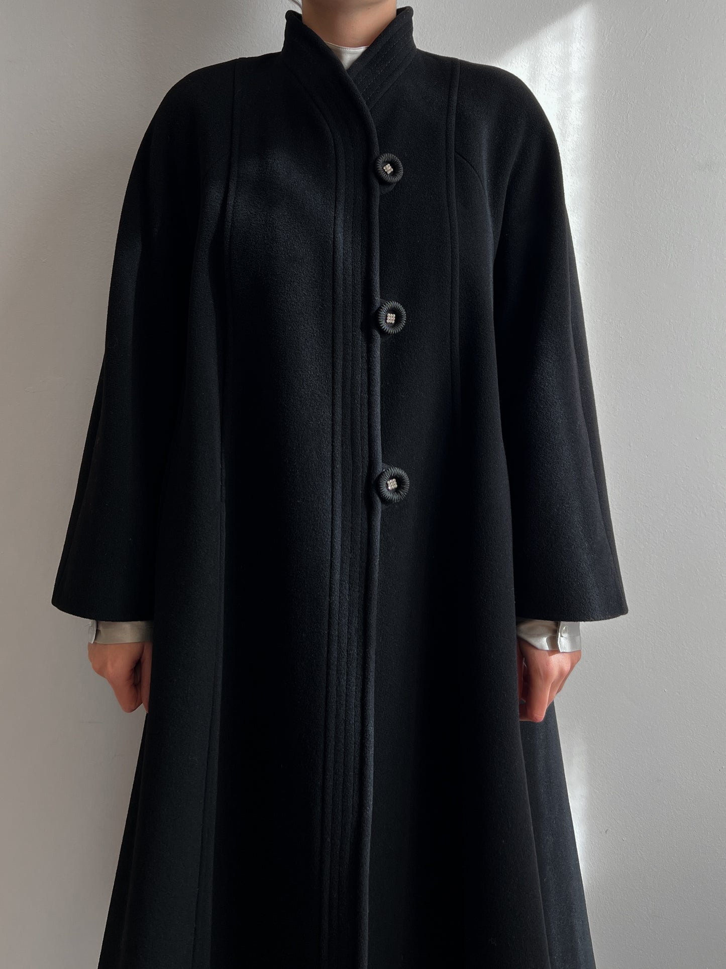 Wool and mohair black long coat