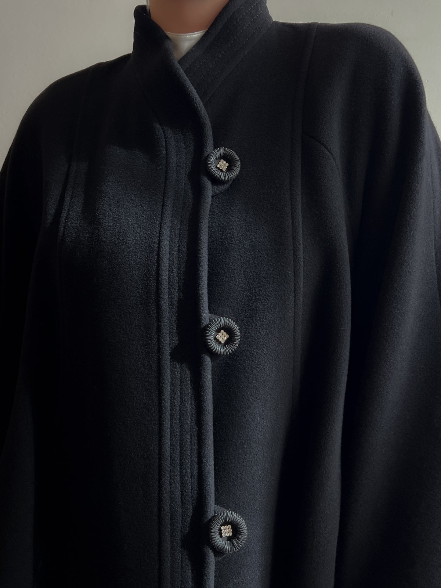 Wool and mohair black long coat