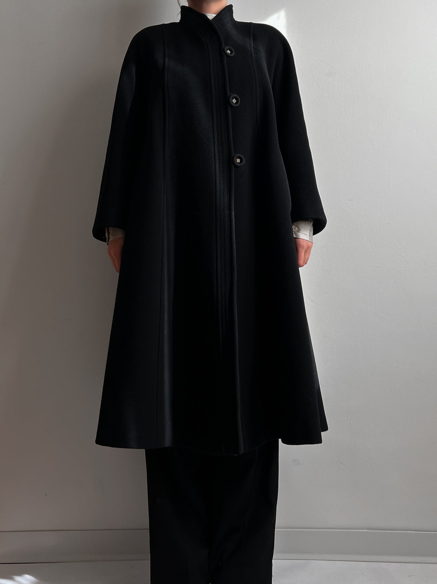 Wool and mohair black long coat