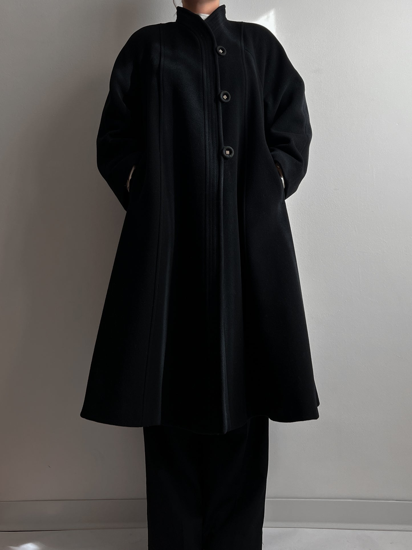 Wool and mohair black long coat